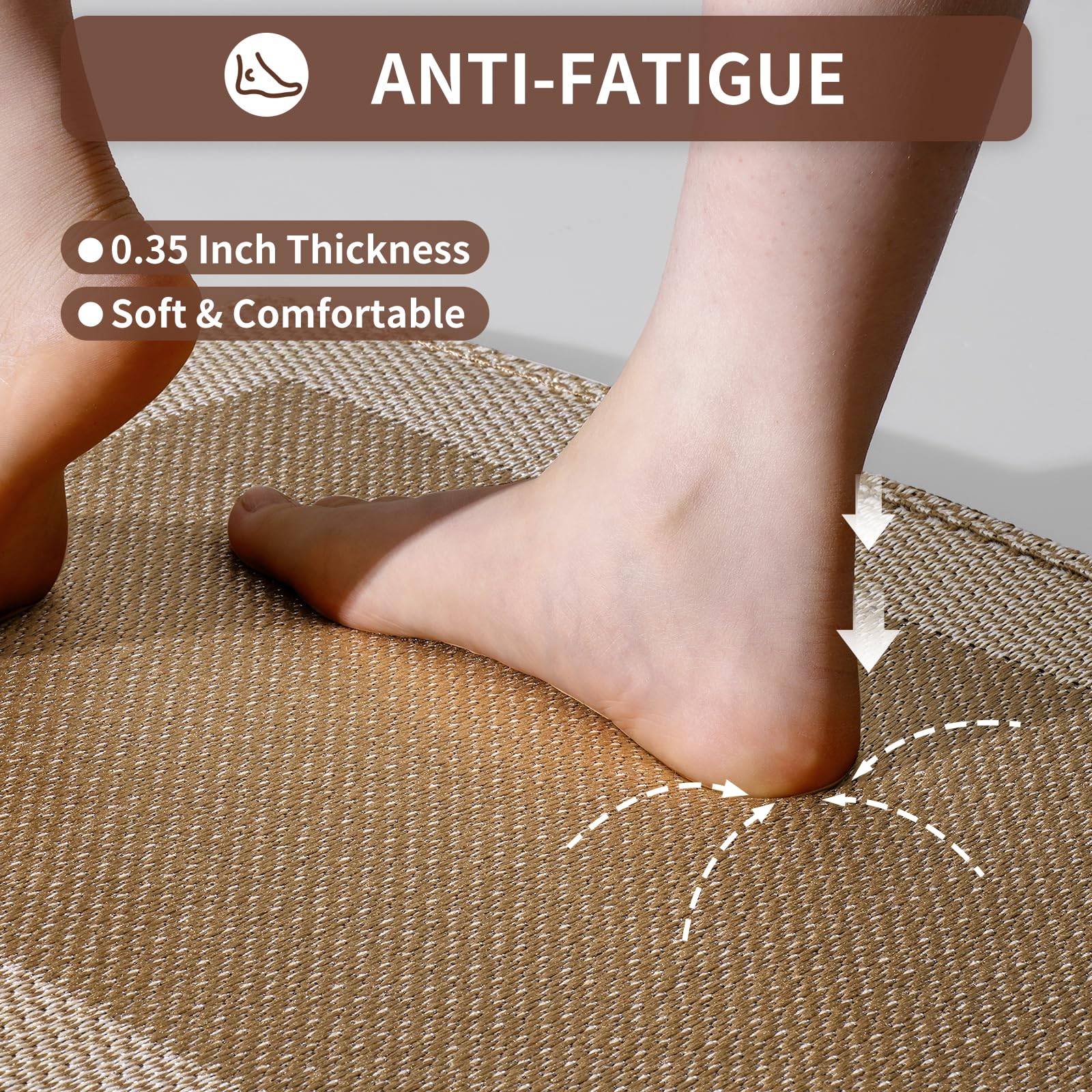 QiCaiJia Anti Fatigue Kitchen Mats for Floor, Super Absorbent Kitchen Rugs Non Slip Washable, Soft Linen Braided Kitchen Runner Rug, Standing Mat Kitchen Sink Mat, Easy to Clean, Brown 17x30