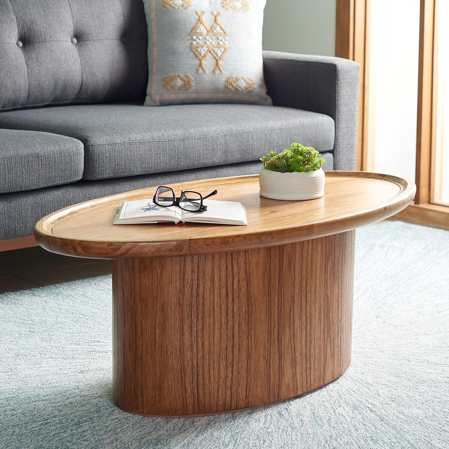 SAFAVIEH Home Collection Flyte Natural Brown Oval Coffee Table (Fully Assembled)