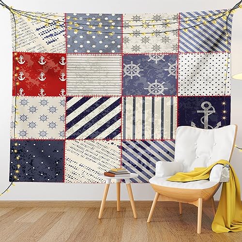 Miniatura 9 de Ambesonne Tapiz náutico, diseño de vida marítima y marina, motivos vintage de anclaje de nudo marinero, colgante de pared para dormitorio, sala de