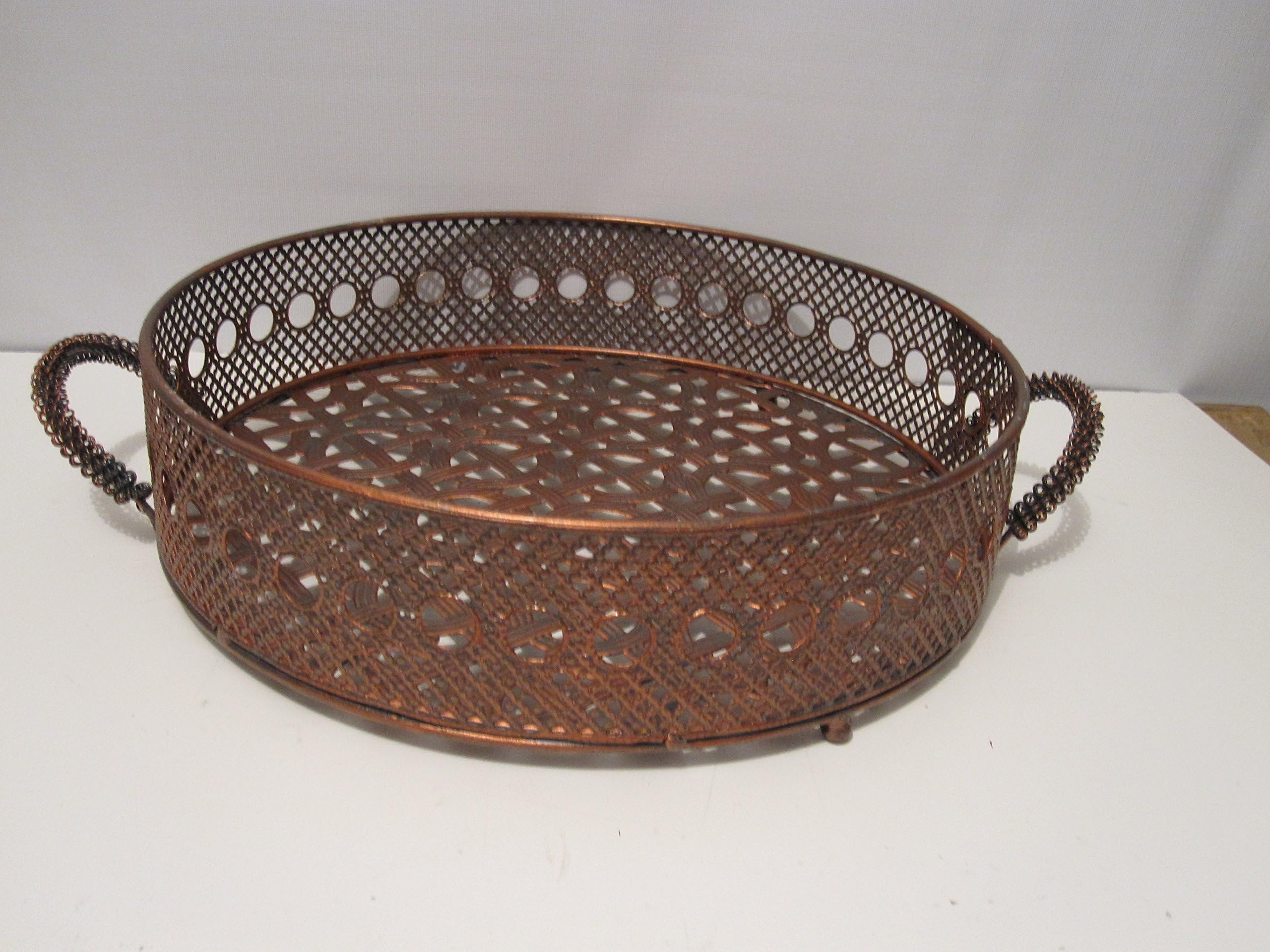 Decorative Metal Round Tray With Handles and Rust Finish