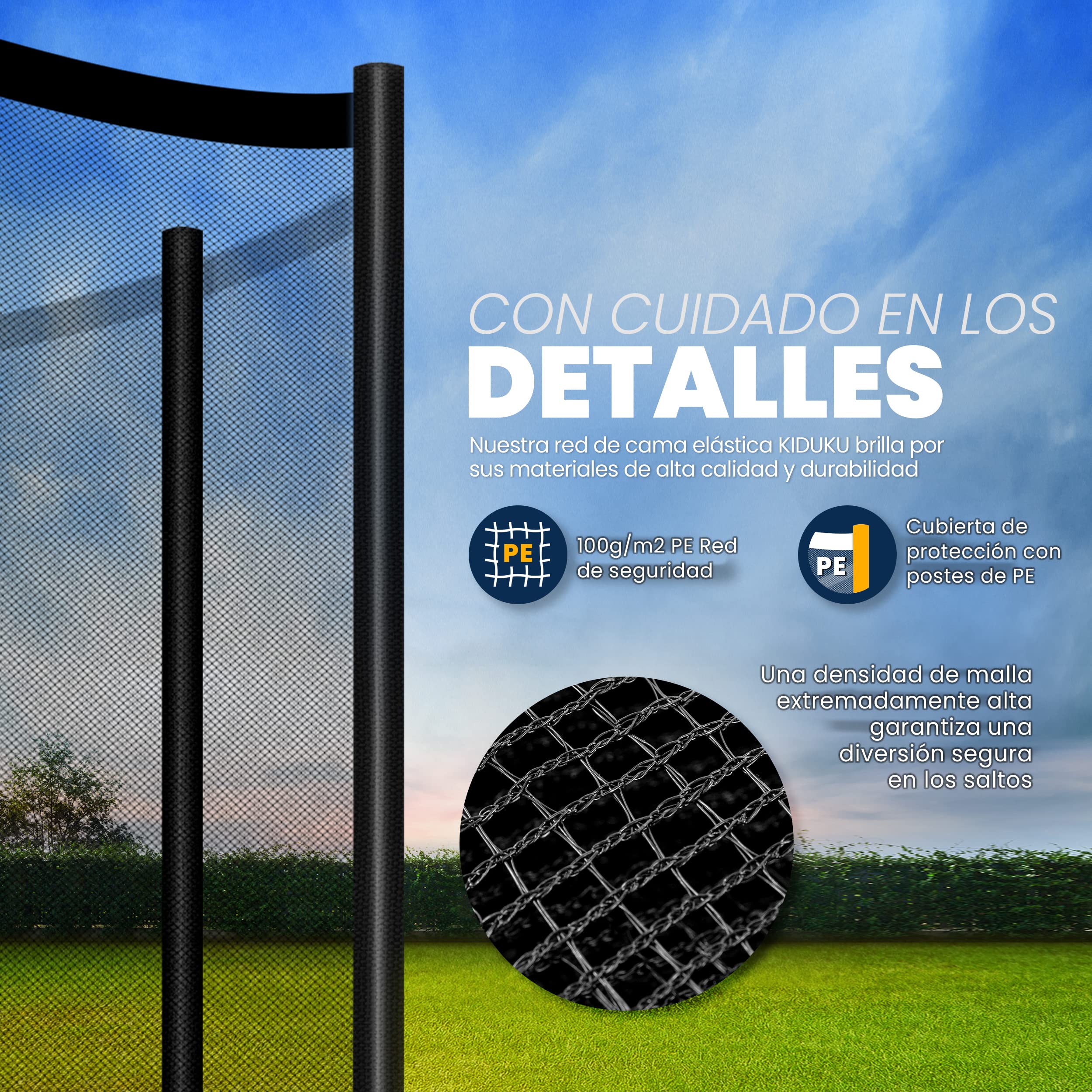KIDUKU® Sólo Red de Seguridad para Cama Elástica de Jardín | Red Protectora de Reemplazo Ø 244 305 366 427 cm (NO Incluye Cama elástica Completa)