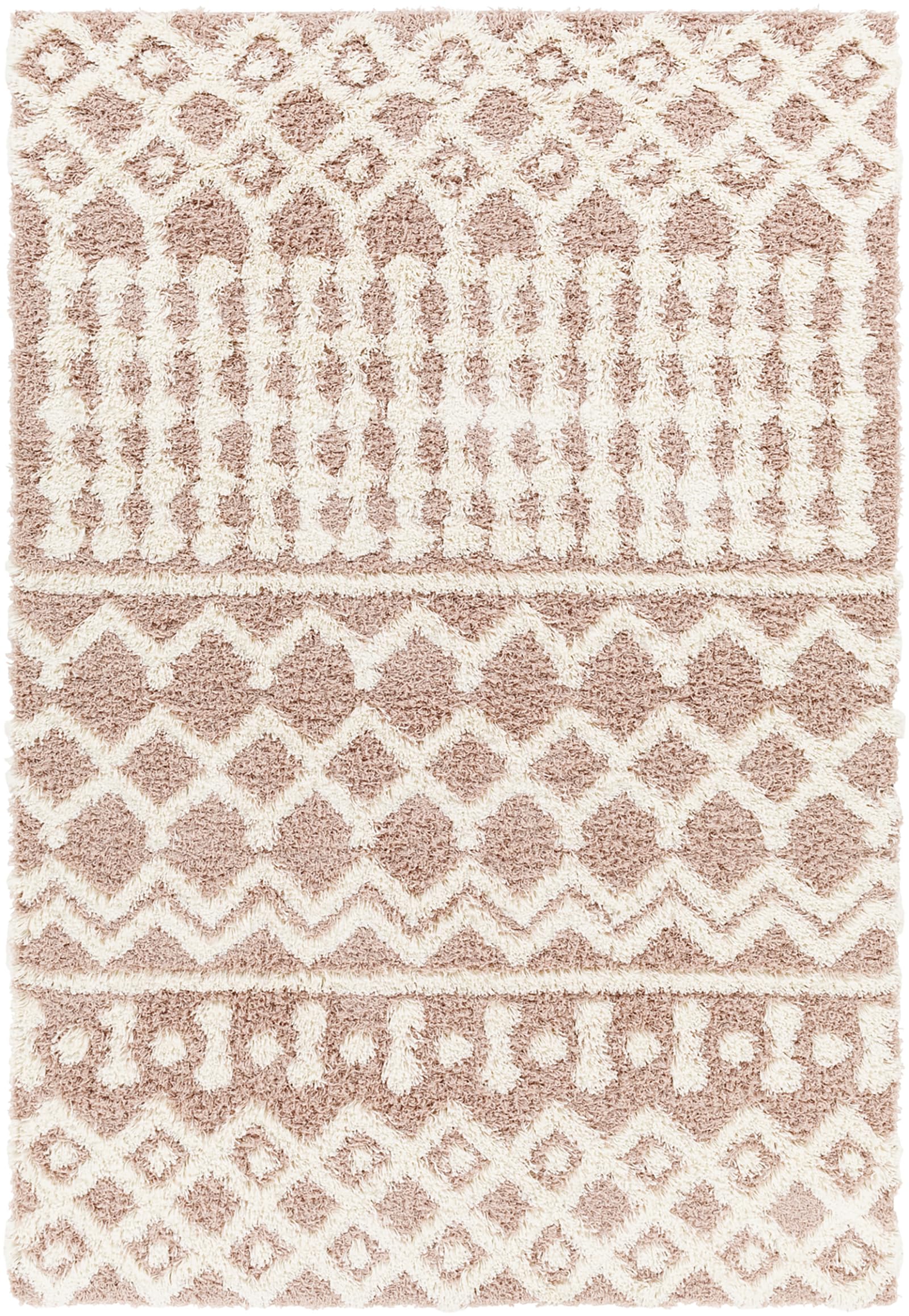 Livabliss Surya Tapis à Poils Longs Dubaï Moderne pour Salon et Chambre à Coucher - Tapis berbère épais et Facile d'entretien - Grand Tapis Rose poudré et Blanc - 130 x 170 cm