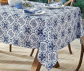 25+ Blue Kitchen Ideas That Add Calm and Character 64 Newbridge 52 x 70 Inch Rectangle Fabric Tablecloth, Blue Amani Tile Prin...