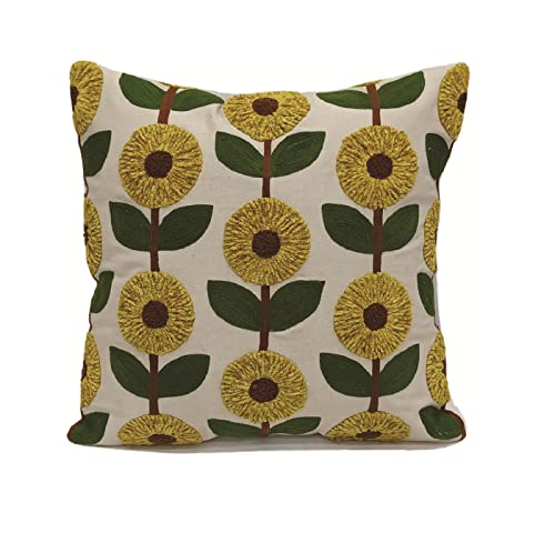 Image of Embroidery Cushion Cover (Design-Flower,Yellow &Green)|Pack of 1 Pc|100% Cotton Covers|16X16 Inches,Zipper Closure,Best for Sofa,LivingRoom,Decoration (Size-40cmx40cm) (1)
