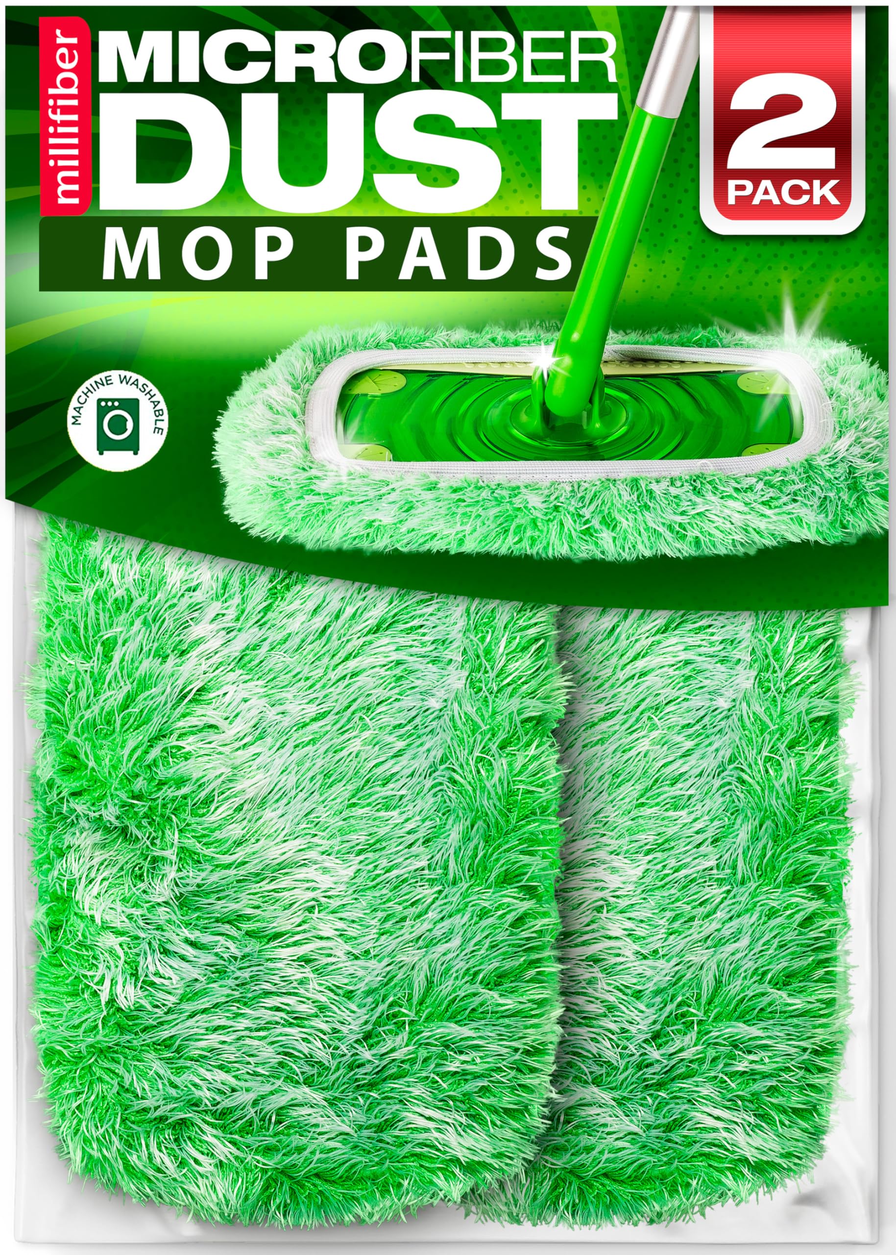 Heavy Duty Duster Refills for Swiffer Sweeper Mop (2 Pack) - Reusable Dry Sweeping Pads (Mop is Not Included)