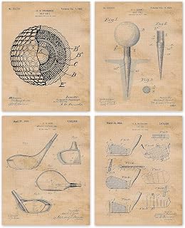 Vintage Golfing Patent Prints, 4 (8x10) Unframed Photos, Wall Art Decor Gift for Home Golf Office Tools Gears Garage Work Shop School Gym College Student Teacher Coach Team Caddie Putt Championship