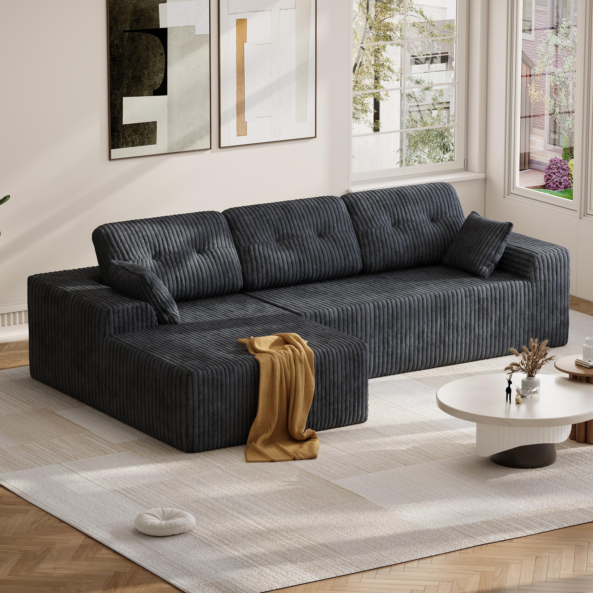 Ball & Cast 106" Cloud Modular Sectional Sofa, Boneless Corduroy Couch with Deep Seat, Comfy L-Shaped Sectional, Modern Upholstered Sofa for Living
