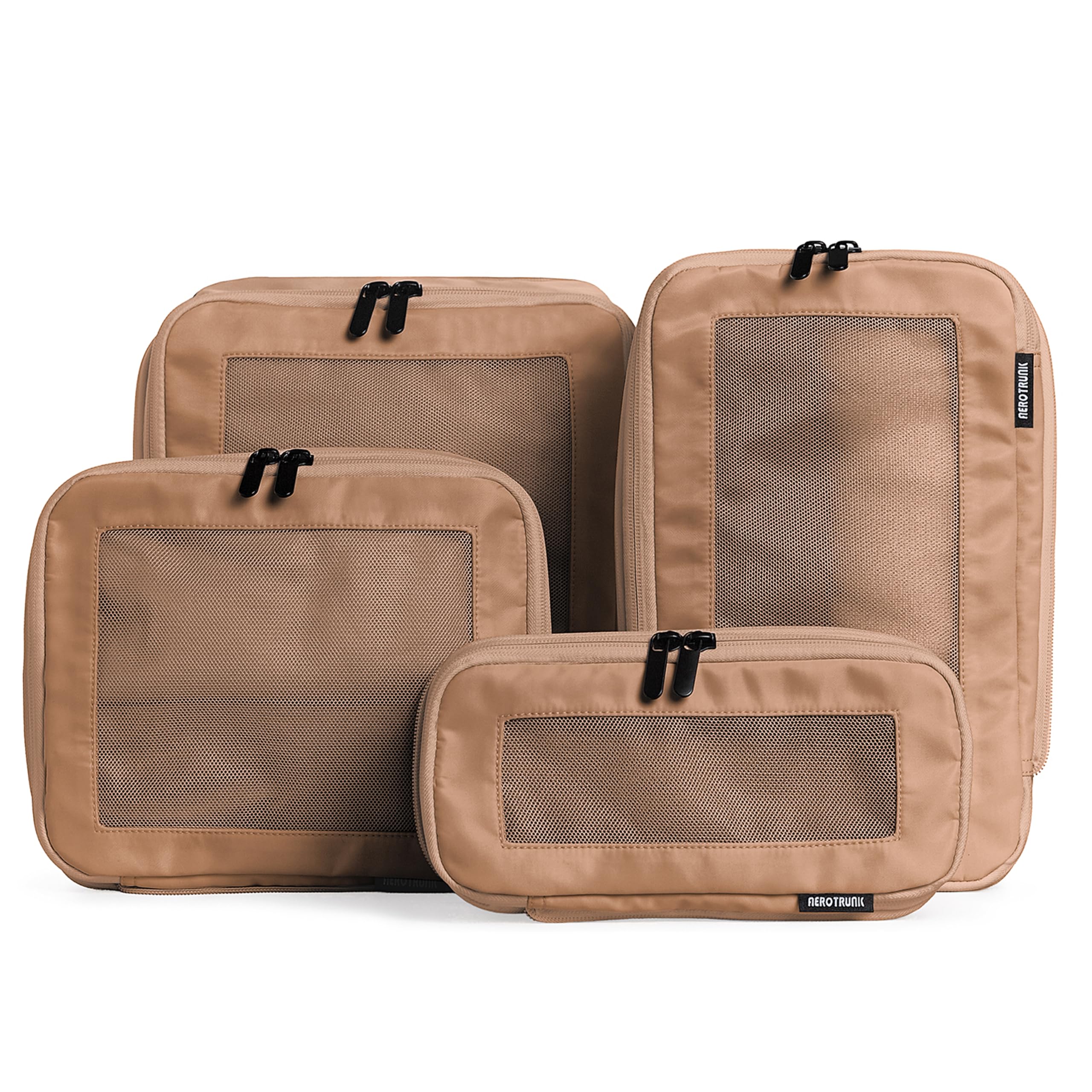 Aerotrunk Compression Packing Cubes for Travel - Luggage Organizer Bags - Double Zipper Packing Cubes for Suitcases (4-Pack, Mocha)