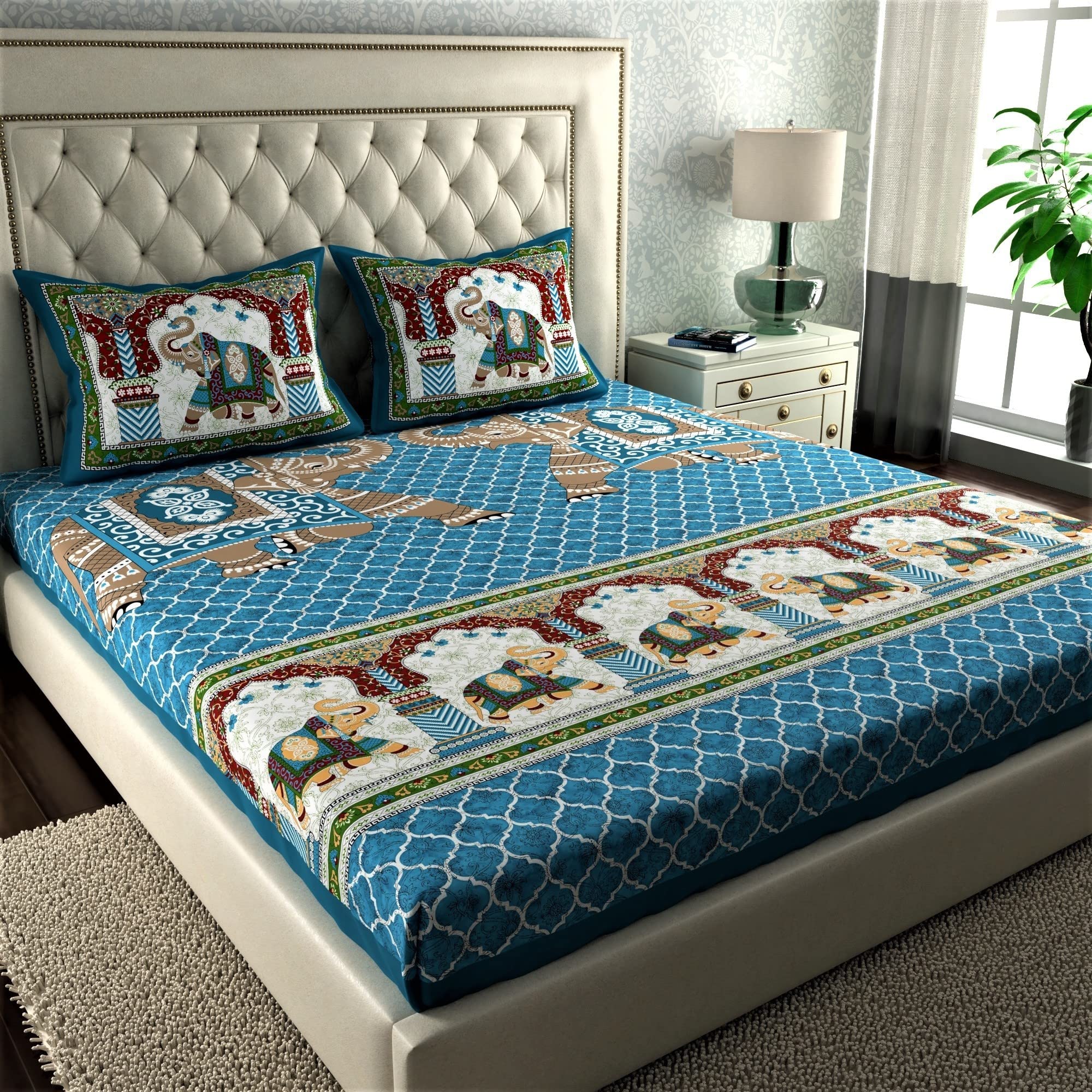 Jaipuri Cotton Bedsheets - 2 Double Sets with Pillow Covers -11