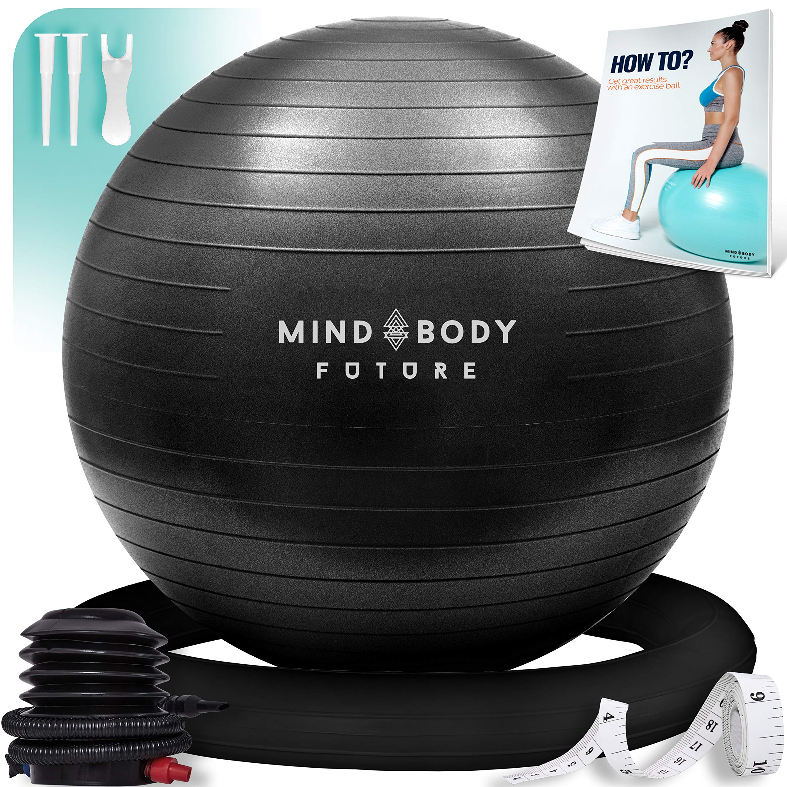Mind Body Future Exercise Ball, Turquoise, 65cm - Yoga Ball. For Pregnancy, Balance, Pilates or Birthing Therapy. Use at Office, Gym or Home. Anti-Burst and Anti-Slip Premium Grade
