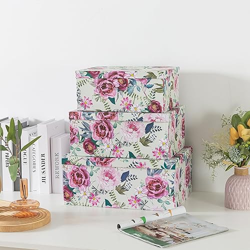 Miniatura 2 de Soul & Lane Cajas de almacenamiento decorativas de cartón para decoración del hogar, diseño floral de lujo, juego de 3 cajas de cartón floral con
