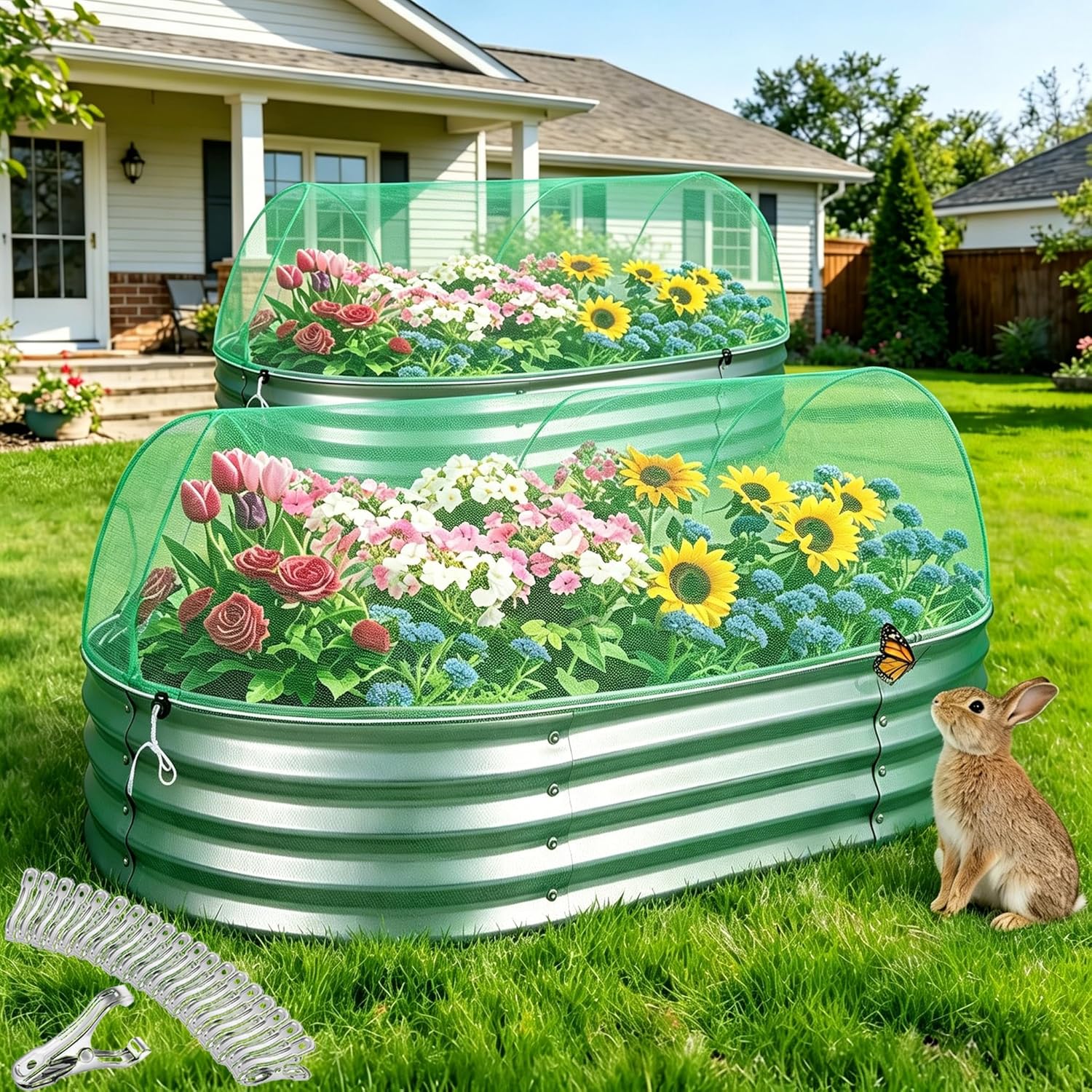 Garden Netting for Raised Beds 2 Pack, Raised Garden Bed Plant Netting Cover Mesh for Garden Protection, Rectangular Bird Netting Pest Barrier Screen Insect Net for Vegetables Fruits, 6x3x1ft, White