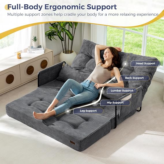 MAXYOYO 53 Adjustable Folding Sofa Bed Couch with 2 Pillows, Dark Grey