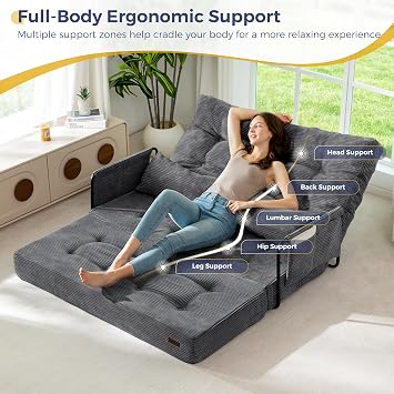 MAXYOYO 53 Adjustable Folding Sofa Bed Couch with 2 Pillows, Dark Grey