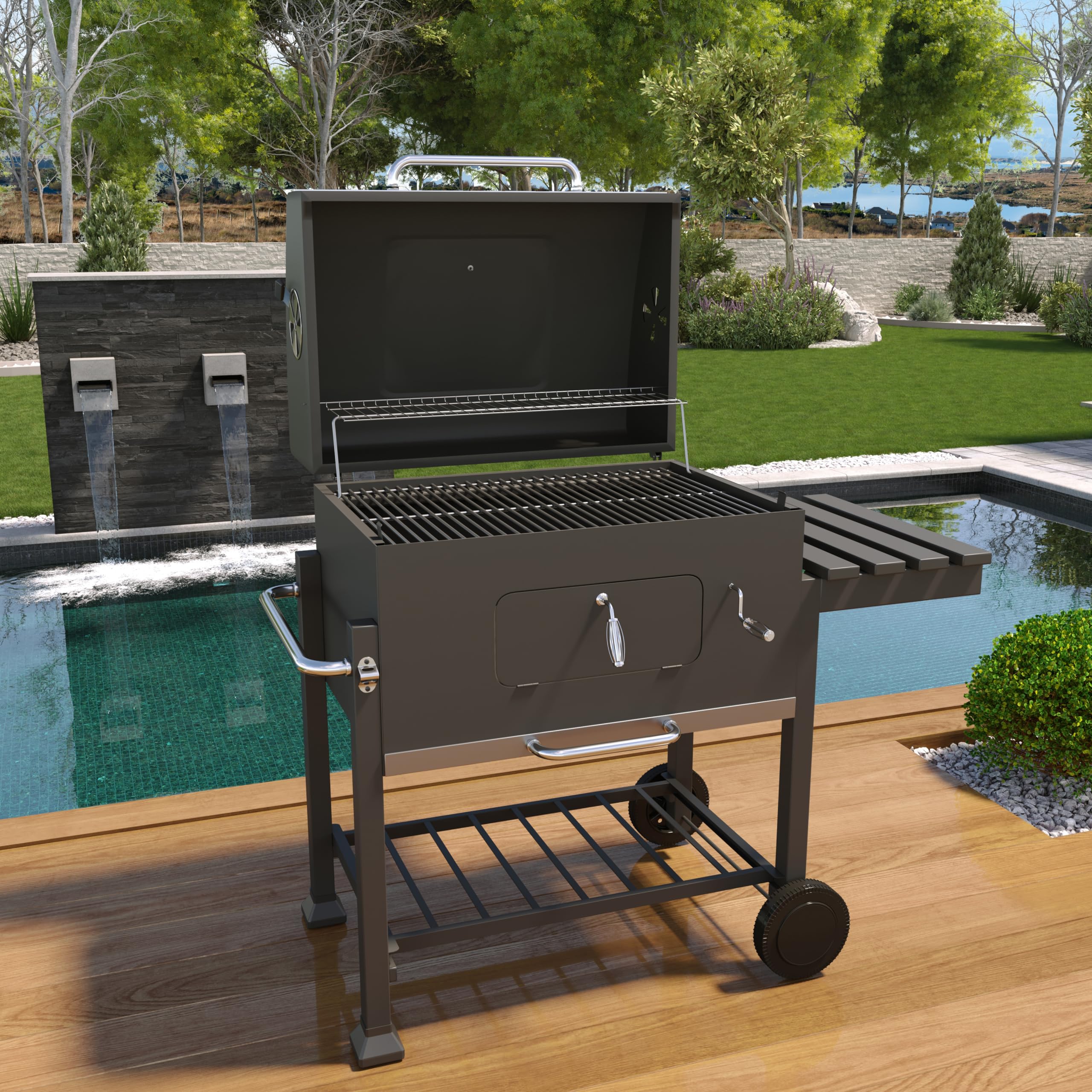 BRICOZONE Barbecue A Carbone In Acciaio Con Termometro Integrato Griglia Regolabile In Altezza