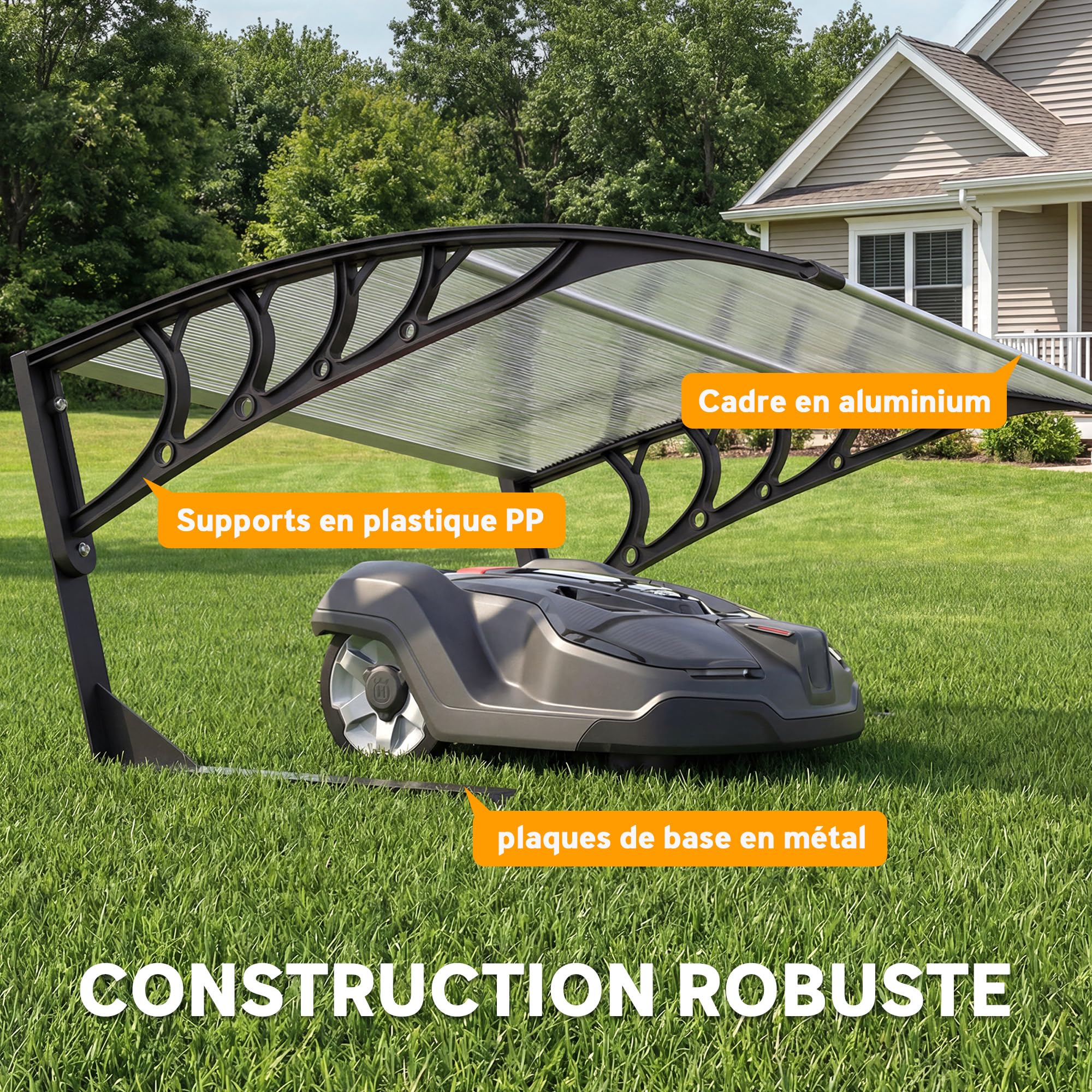Outsunny Abri pour tondeuse robot, toit de garage pour tondeuse, auvent avec panneaux alvéolés pour une protection contre les UV, la pluie et la neige, blanc