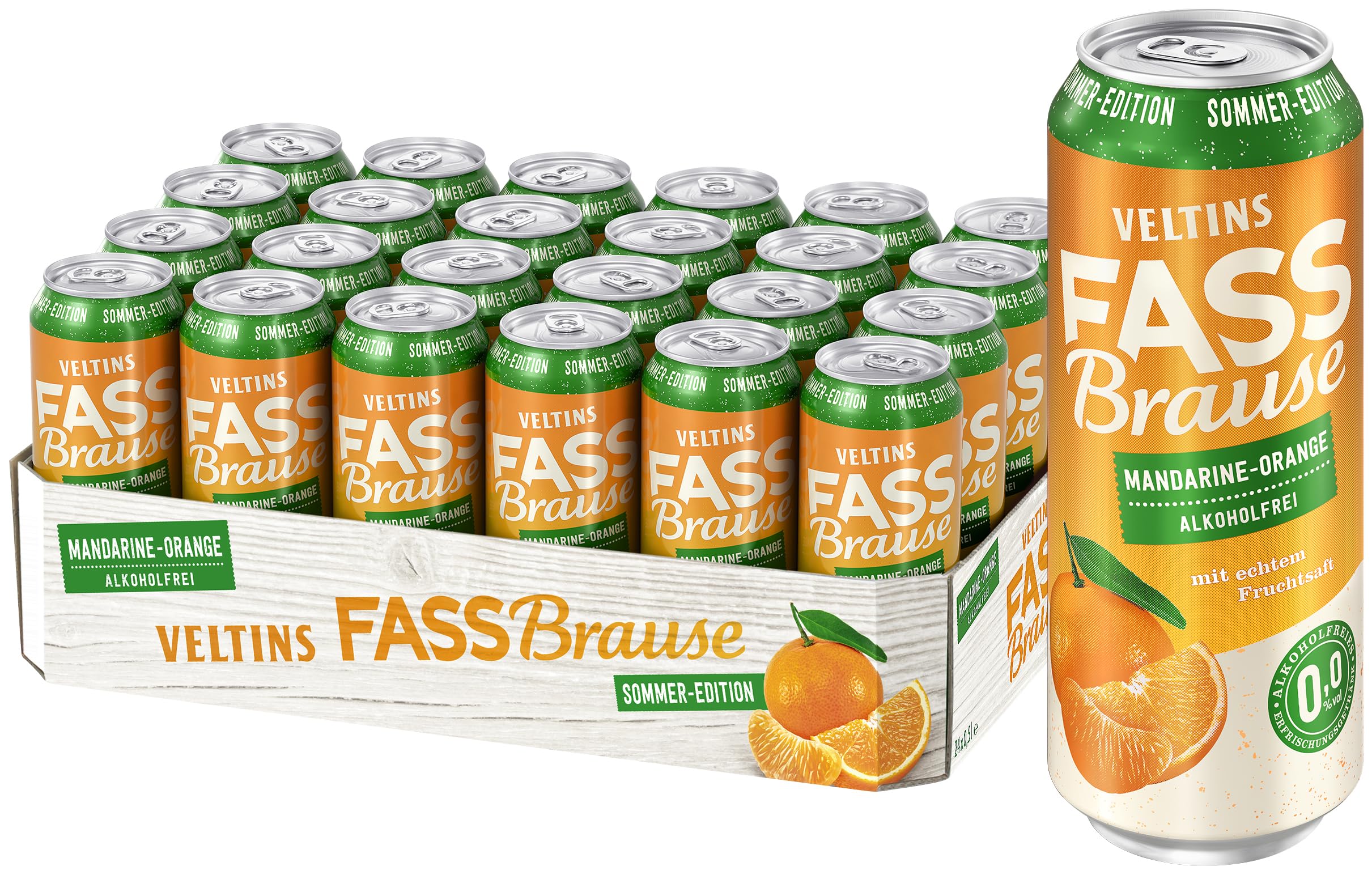 VELTINS Fassbrause Mandarine-Orange Alkoholfrei, EINWEG (24 x 0.5 l Dose)