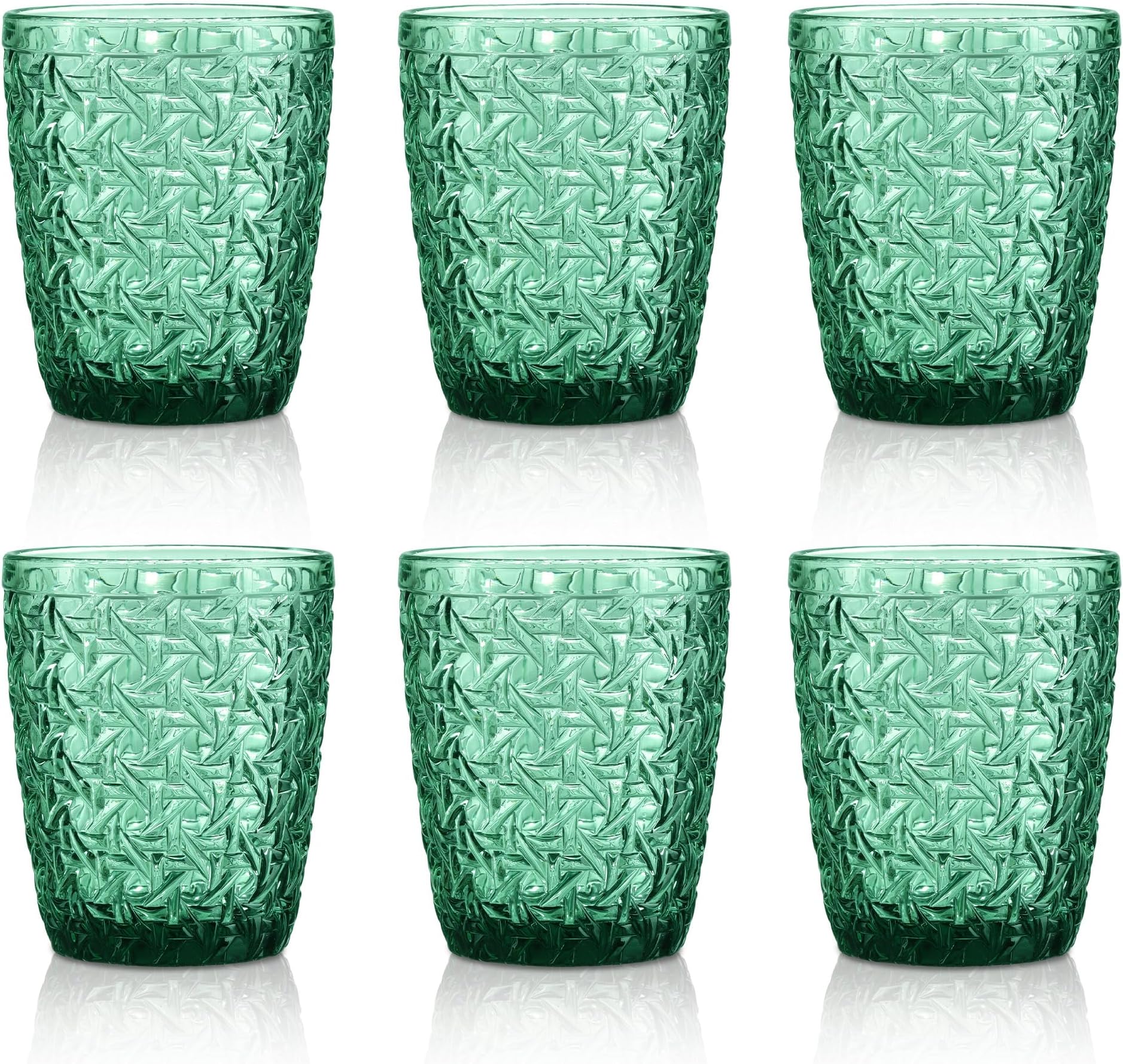 Joeyan Green Drinking Glasses, Colored Water Glasses Set of 6 Vintage Glassware Tumblers Glass Cups for Juice Cocktail Beverages 300 ml, Dishwasher Safe