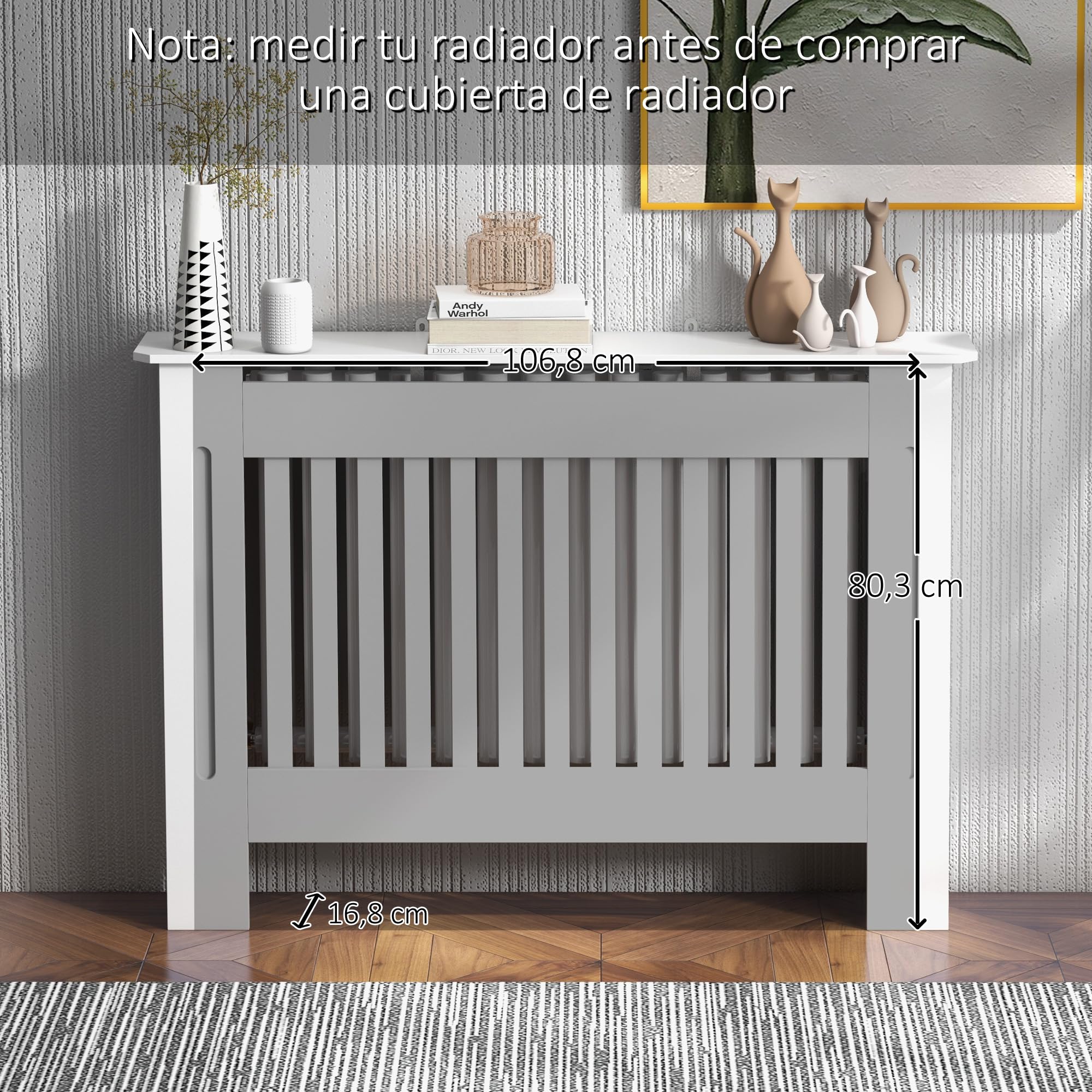HOMCOM Cubre Radiadores Cubierta de Radiador Moderna 112x19x81cm Cubreradiador de MDF para Sala de Estar Dormitorio Blanco