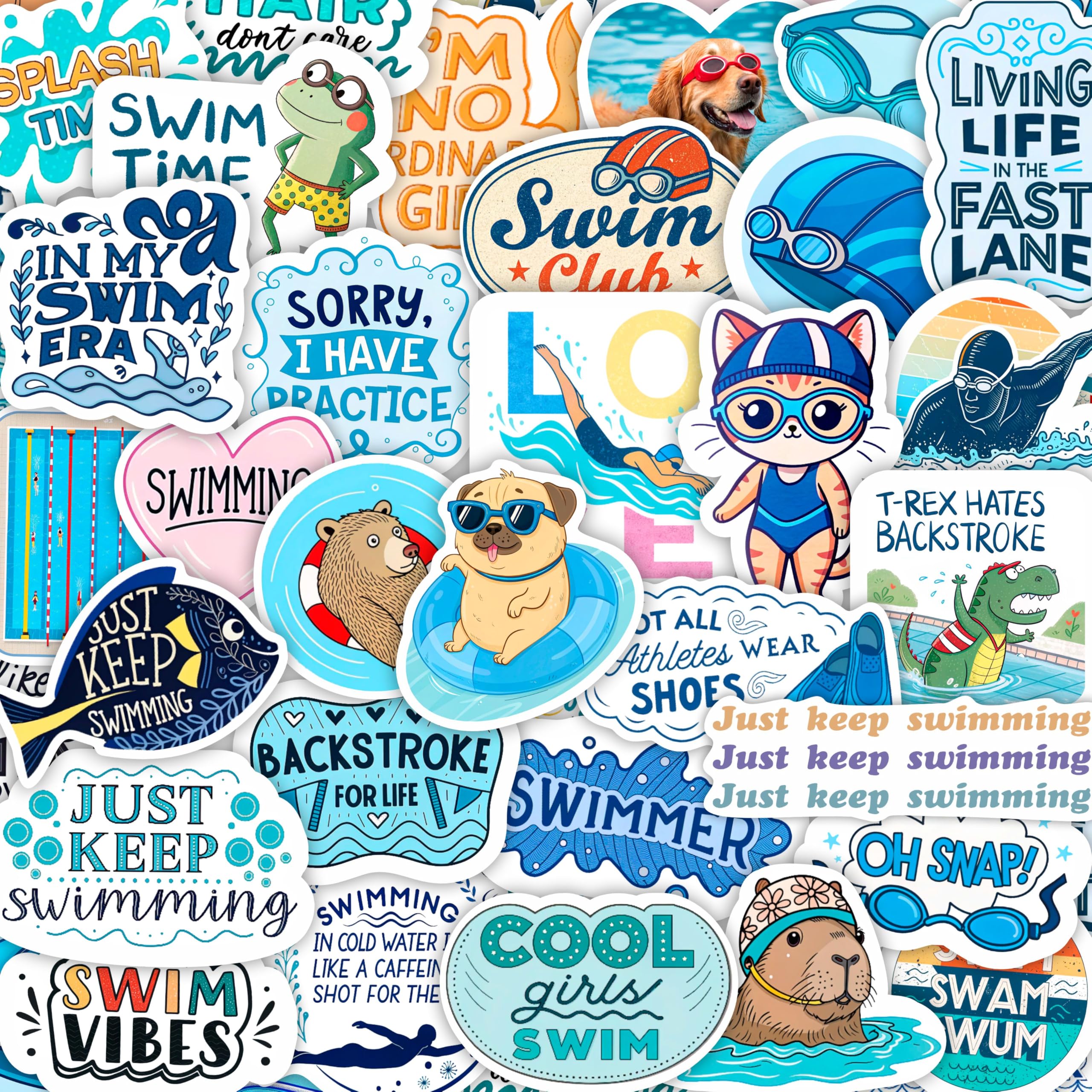 100Pcs Swim Stickers, Swimming Stickers for Water Bottles - Funny Swimmer Gifts for Swimmers - Swim Party Favors, Decorations - Gift for Women & Men — image 1