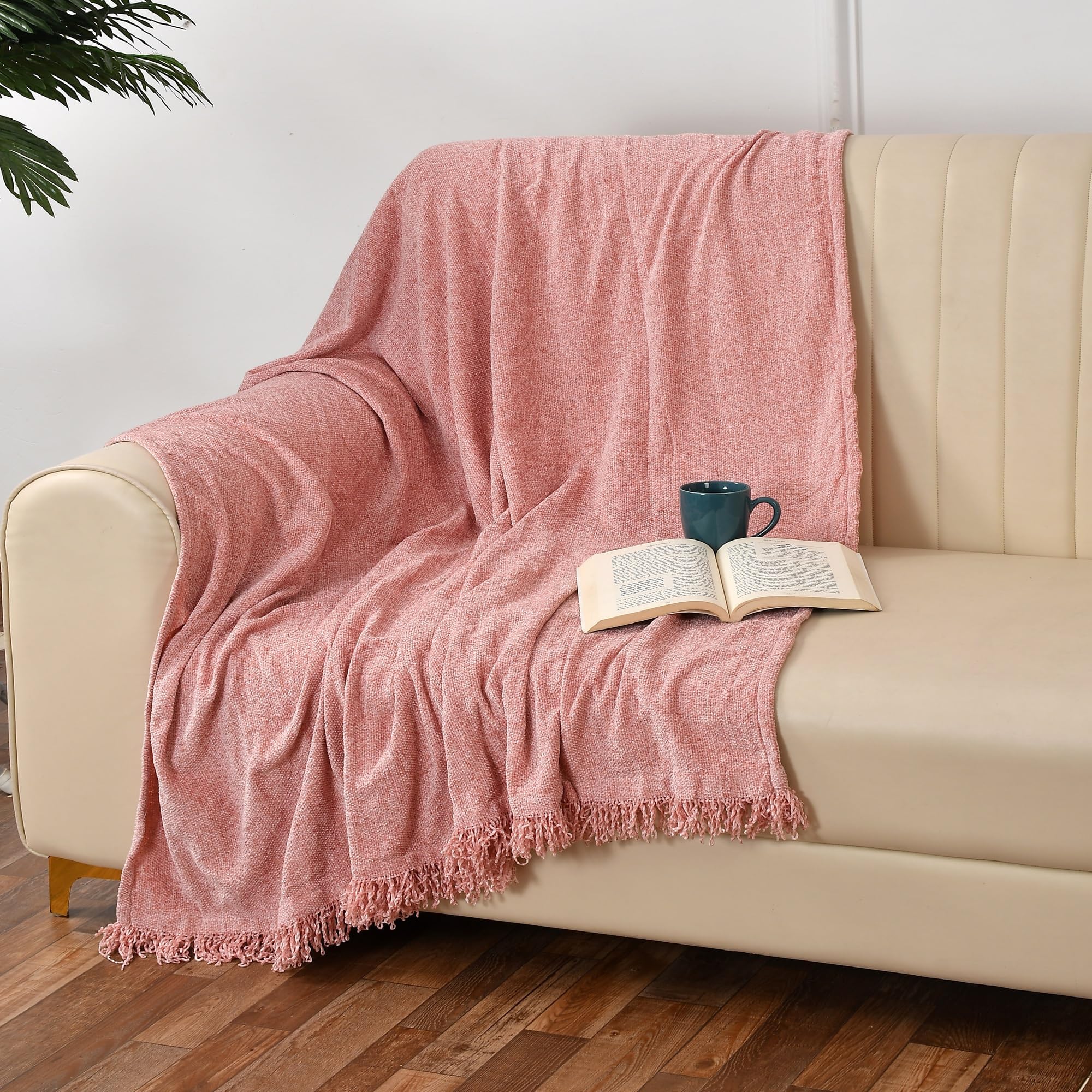 SASHAA WORLD Soft Chenille Throw Blanket | Throw for Living Room, Sofa, Bed, Chair, Picnic & Used for Gift | Rose Pink, 130 x 180 cm