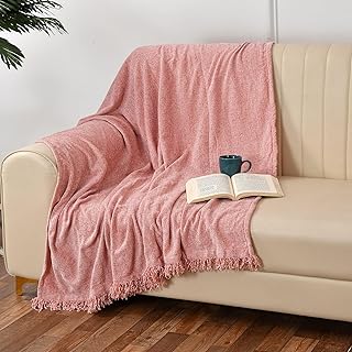 SASHAA WORLD Soft Chenille Throw Blanket | Throw for Living Room, Sofa, Bed, Chair, Picnic & Used for Gift | Rose Pink, 130 x 180 cm