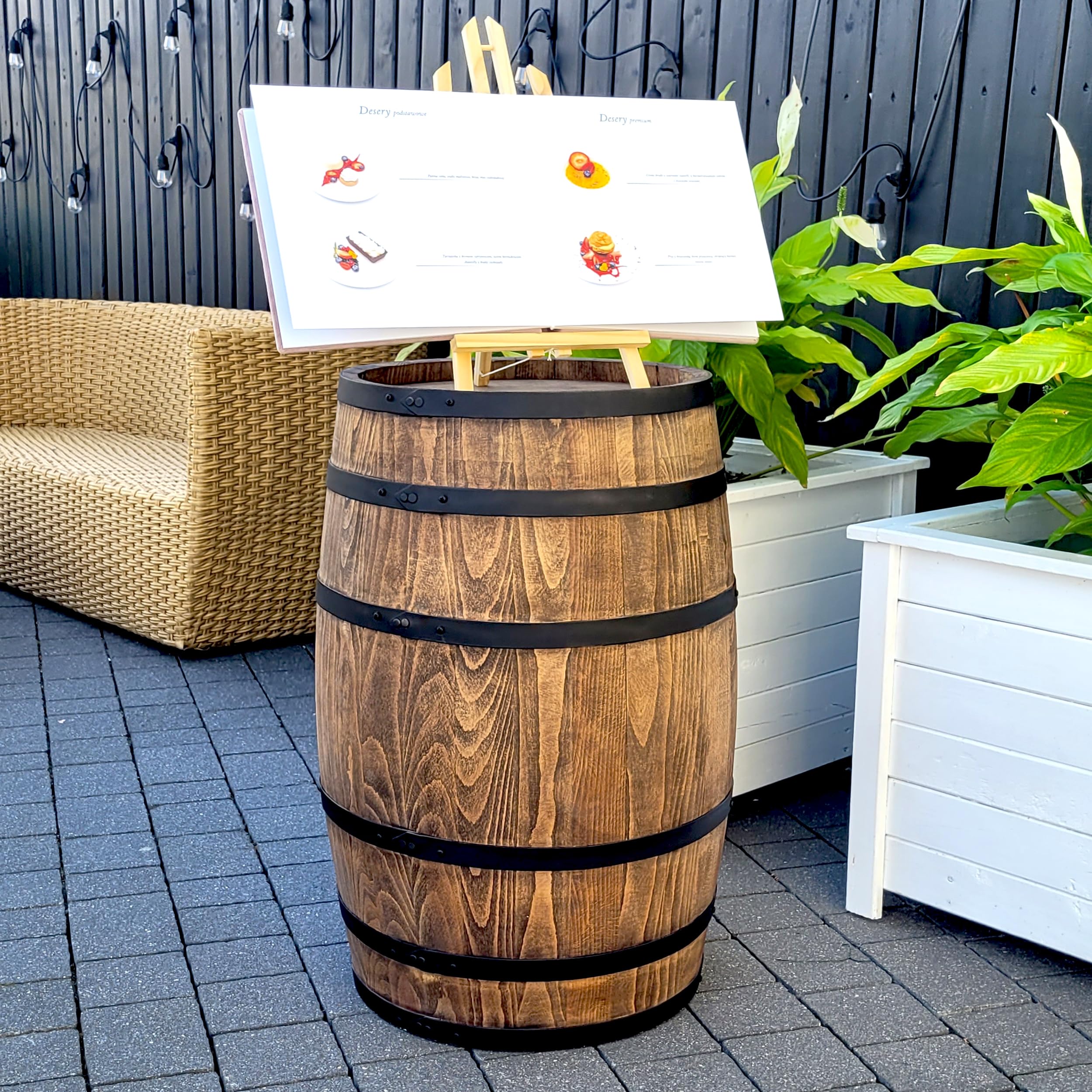 Weeco Decoración barril de madera – Muebles de estilo rústico para bares, hoteles y restaurantes – Soporte para menús, mesa alta de vino, mesa de cerveza o reserva de bebidas