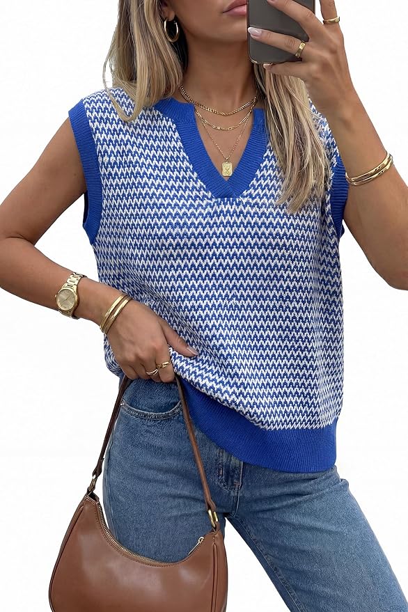 Arach&Cloz Cotton Striped Polo V Neck Sweater Vest##