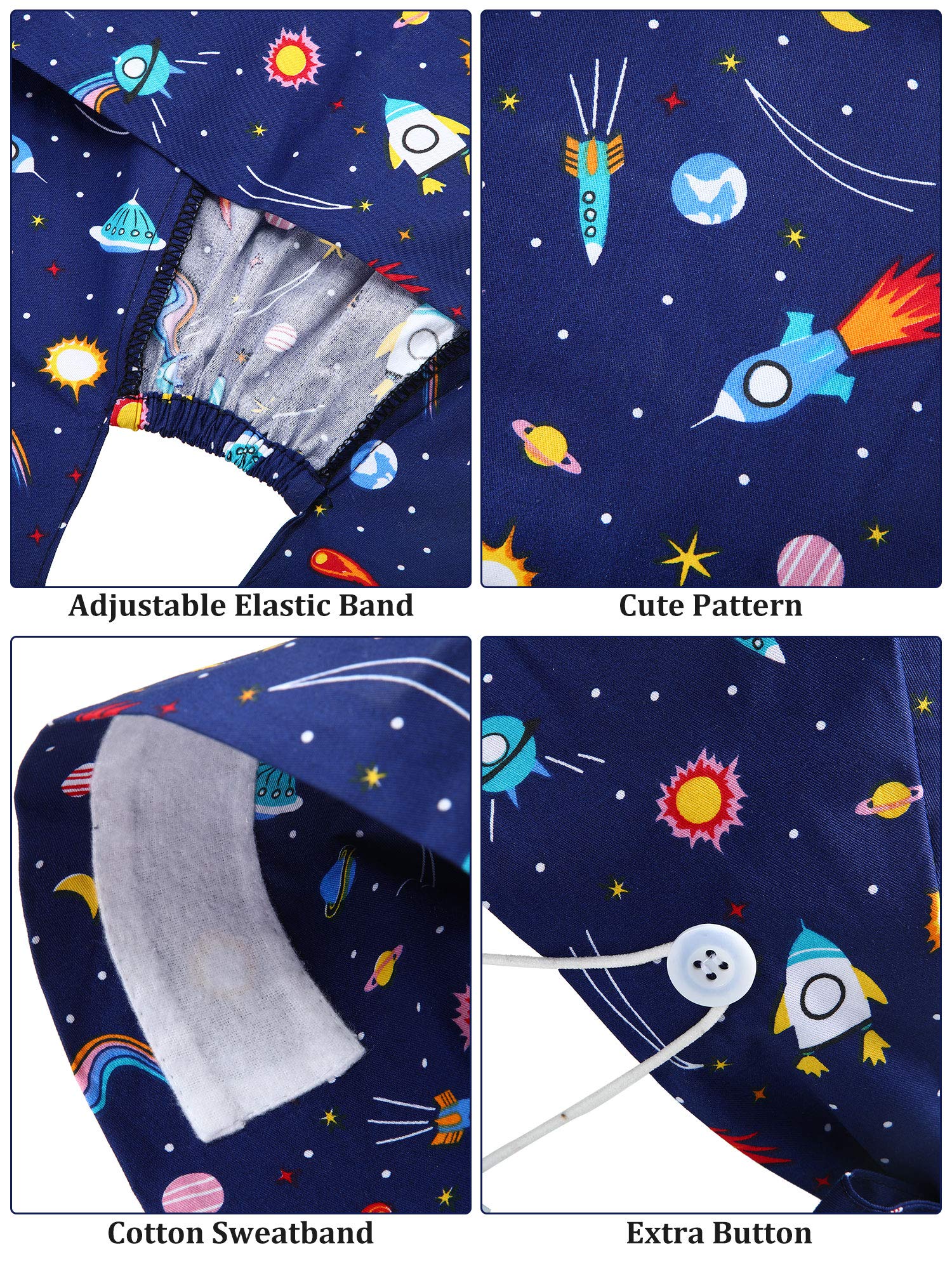 Gorros de trabajo con botones, amarre trasero y banda para el sudor, para mujeres y hombres, 8 unidades, talla única 2