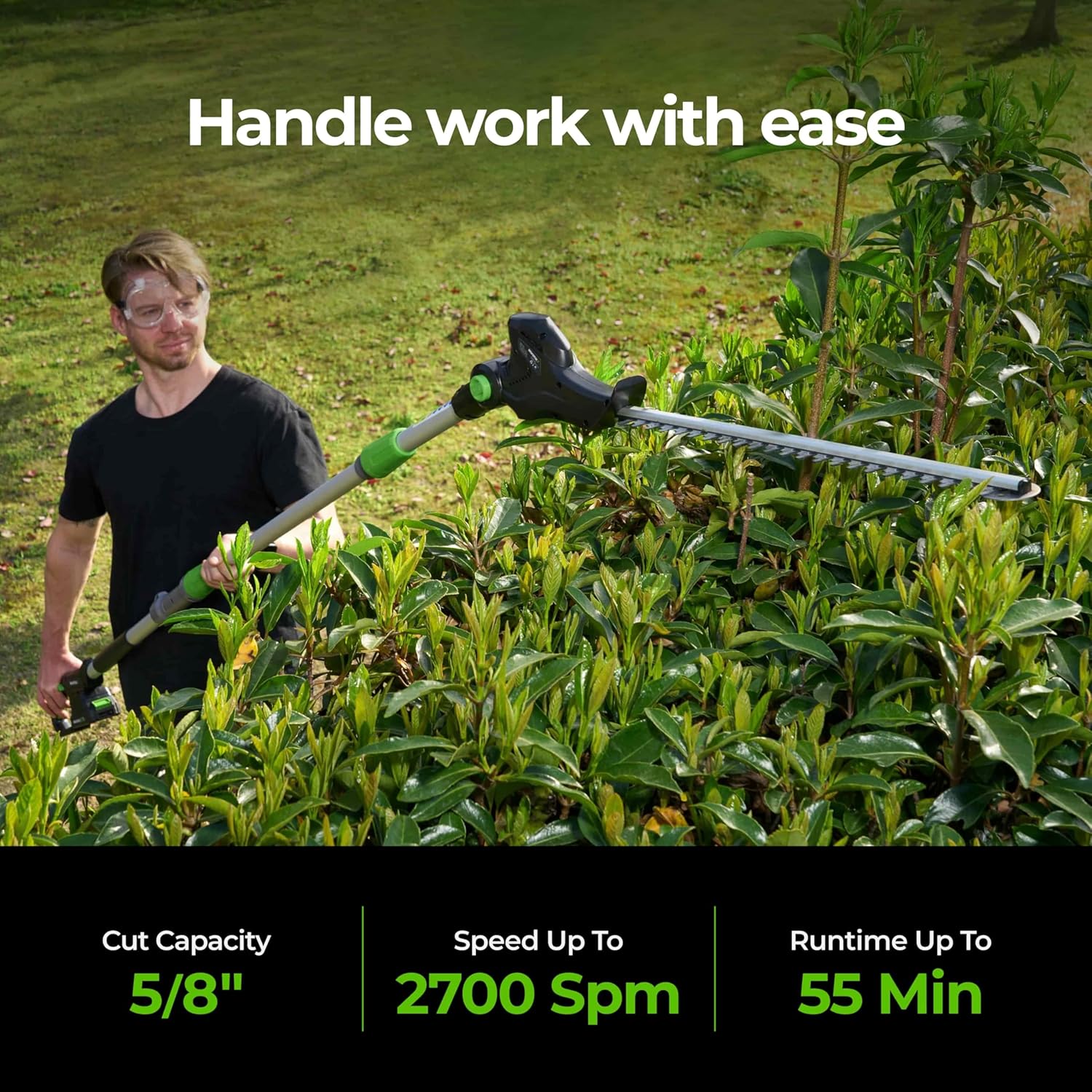 NovorikX Pole Hedge Trimmer Cordless 20V with Battery Powered 20-Inch Electric Hedge Trimmers 15-FT Reach with Extension Pole Multiple Angles for Shrubs Pruning Bush Trimmer