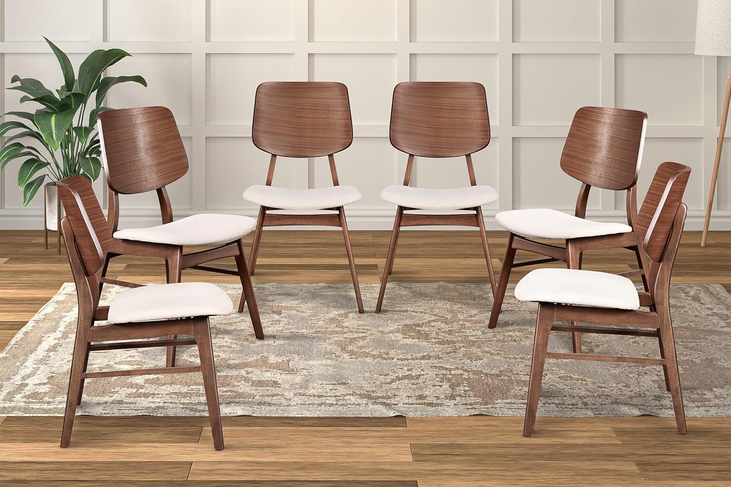 New Classic Furniture Oscar Dining Chair (Set of Six), 100% Polyester Natural Beige Fabric, Walnut Brown Finish