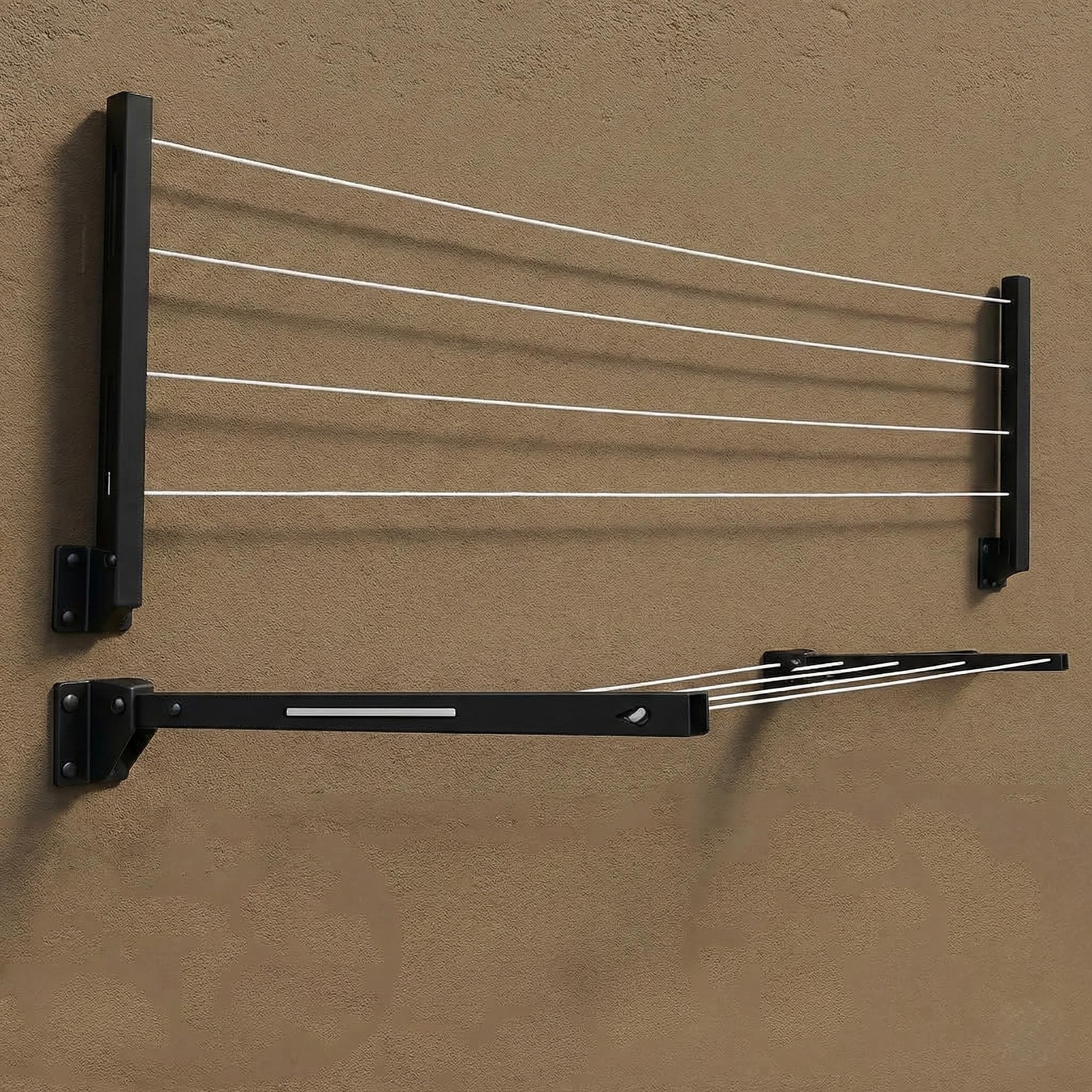 Metal Foldable Wall Mount Cloth Drying Stand with 30 Feet Rope, Space Saving, Wall Mounted, for Balcony and Indoor Use (Black)