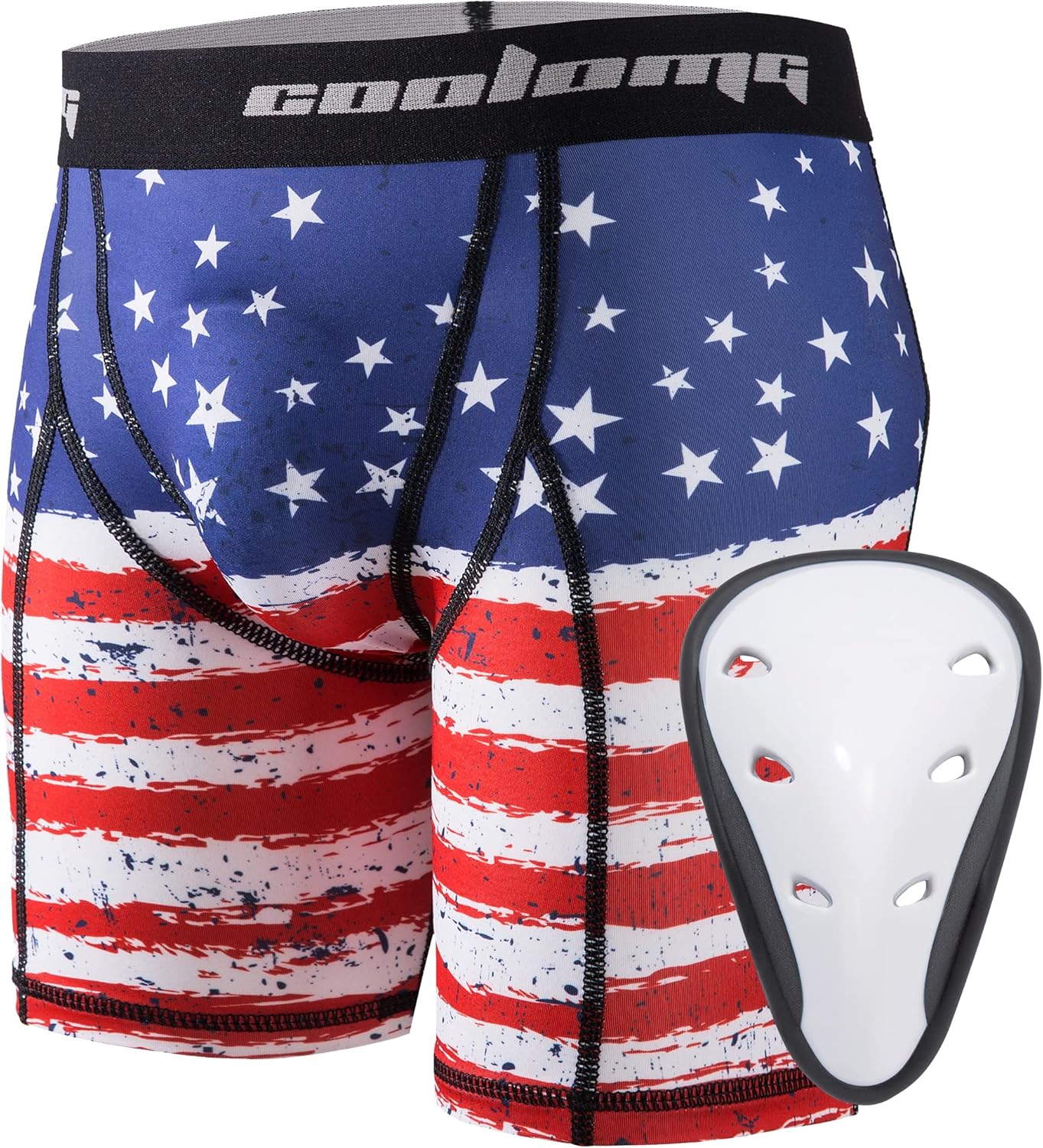 COOLOMG Youth Boys Compression Shorts with Protective Cup Athletic Sports Underwear for Baseball Football Lacrosse Hockey