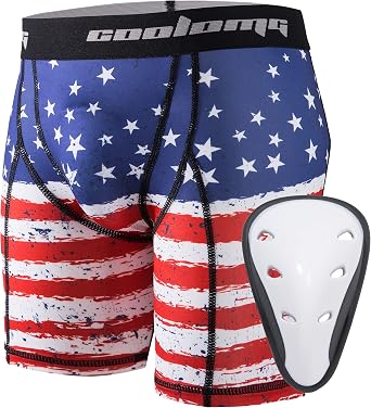 COOLOMG Youth Boys Compression Shorts with Protective Cup Athletic Sports Underwear for Baseball Football Lacrosse Hockey