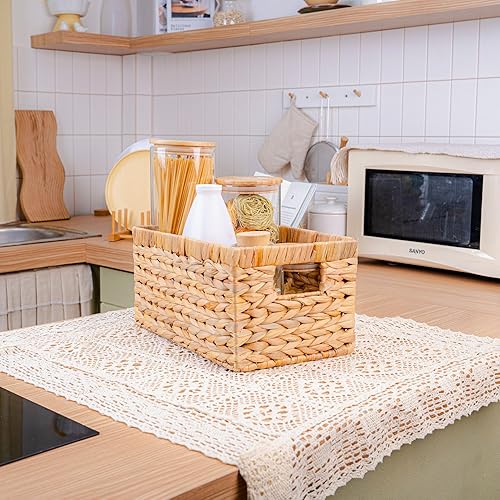 Miniatura 4 de M4DECOR Cesta de almacenamiento de mimbre, cestas de almacenamiento de jacinto de agua, cesta rectangular con asas integradas, cestas de mimbre para