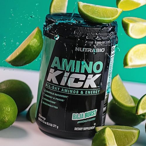 Miniatura 3 de NutraBio Amino Kick - BCAA en polvo con cafeína natural - Suplemento de aminoácidos para energía, hidratación y recuperación - BCAA, electrolitos y