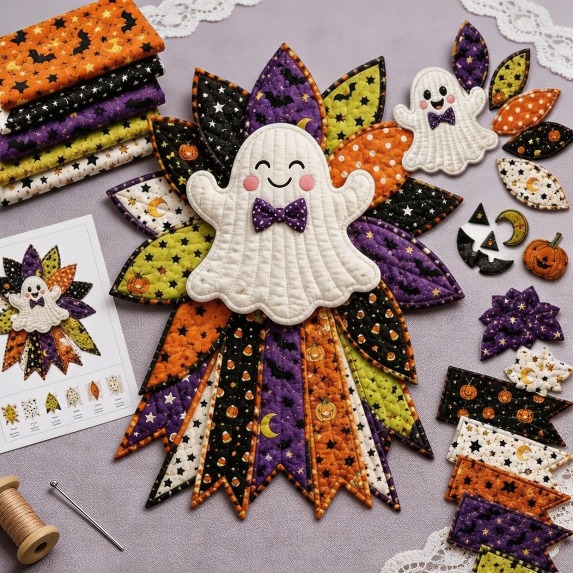 Door Hanger Quilt Kit,DIY Sewing Fabric Craft Set (Cute Ghost)