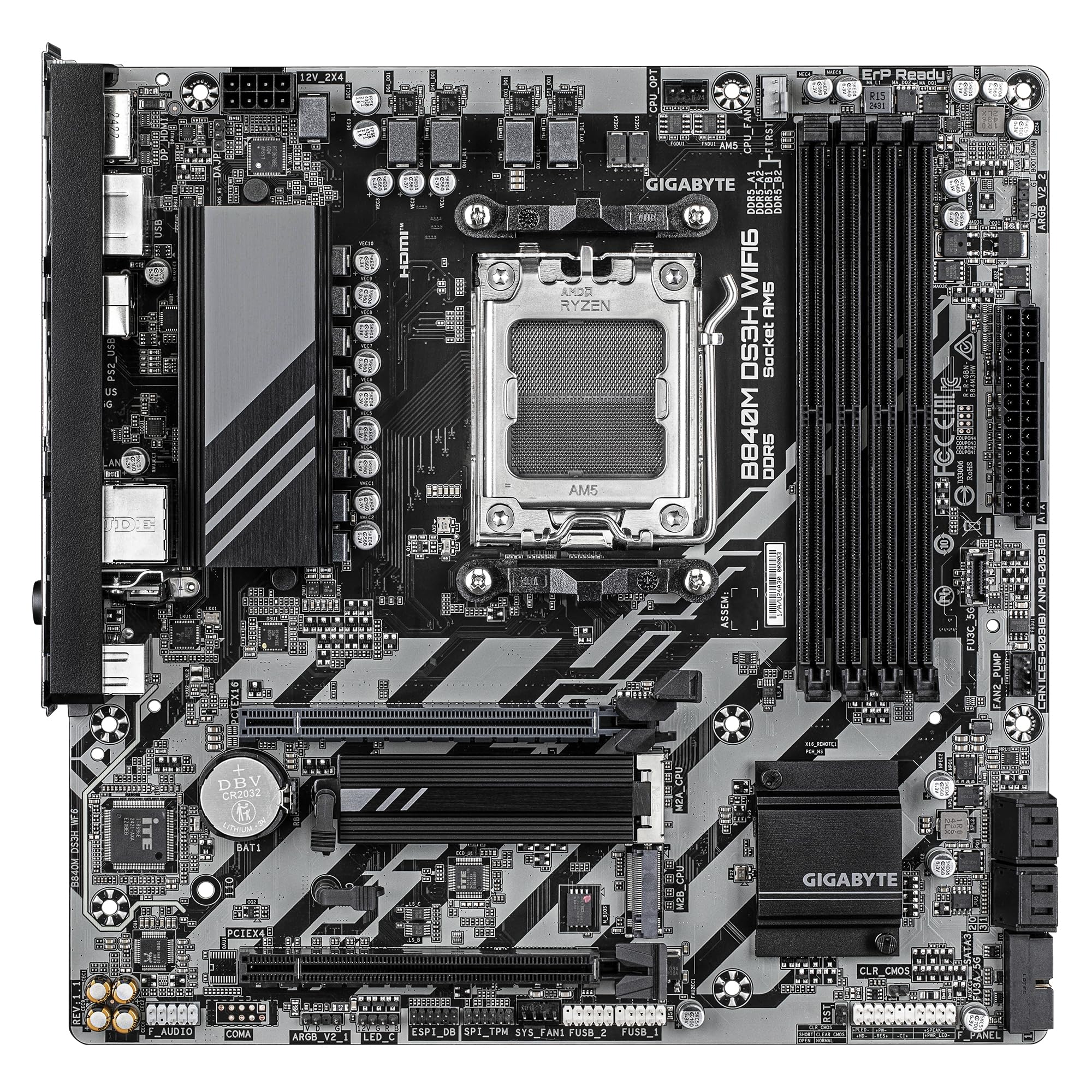 GIGABYTE B840M DS3H WIFI6 Scheda Madre – CPU AMD Ryzen 9000, VRM digitale 8+2+2 fasi, fino a 8200 MHz DDR5, 2 x M.2 PCIe 4.0, Wi-Fi 6, LAN 2,5 GbE, USB 3.2 Gen 1