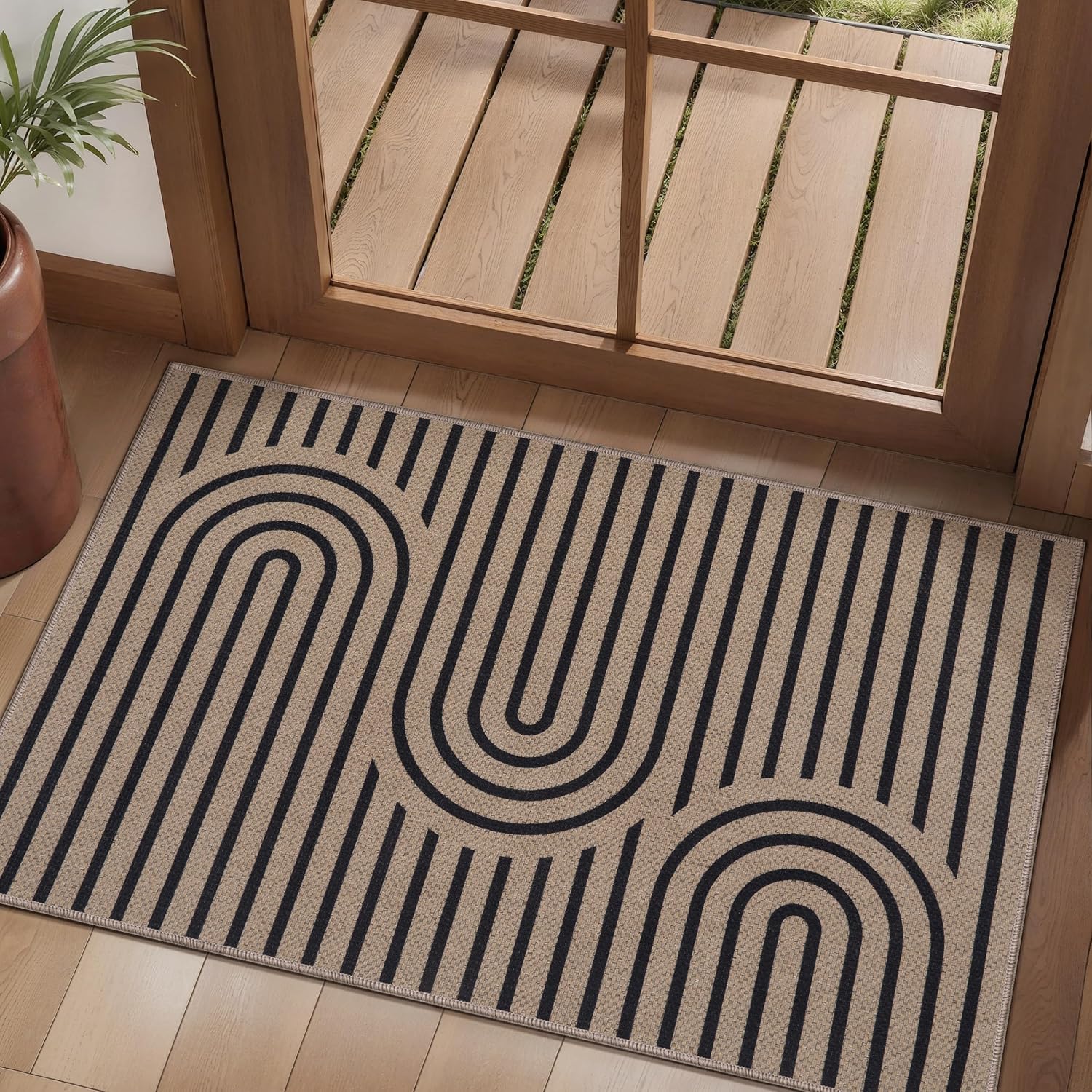Tangsoo Easy Jute Rug 2x3 Outdoor Rug,Small Washable Non-Slip Rug for Entryway,Boho Geometric Ultra Thin Indoor Carpet Farmhouse Small Throw Mat for Kitchen Bedroom Front Door Entry