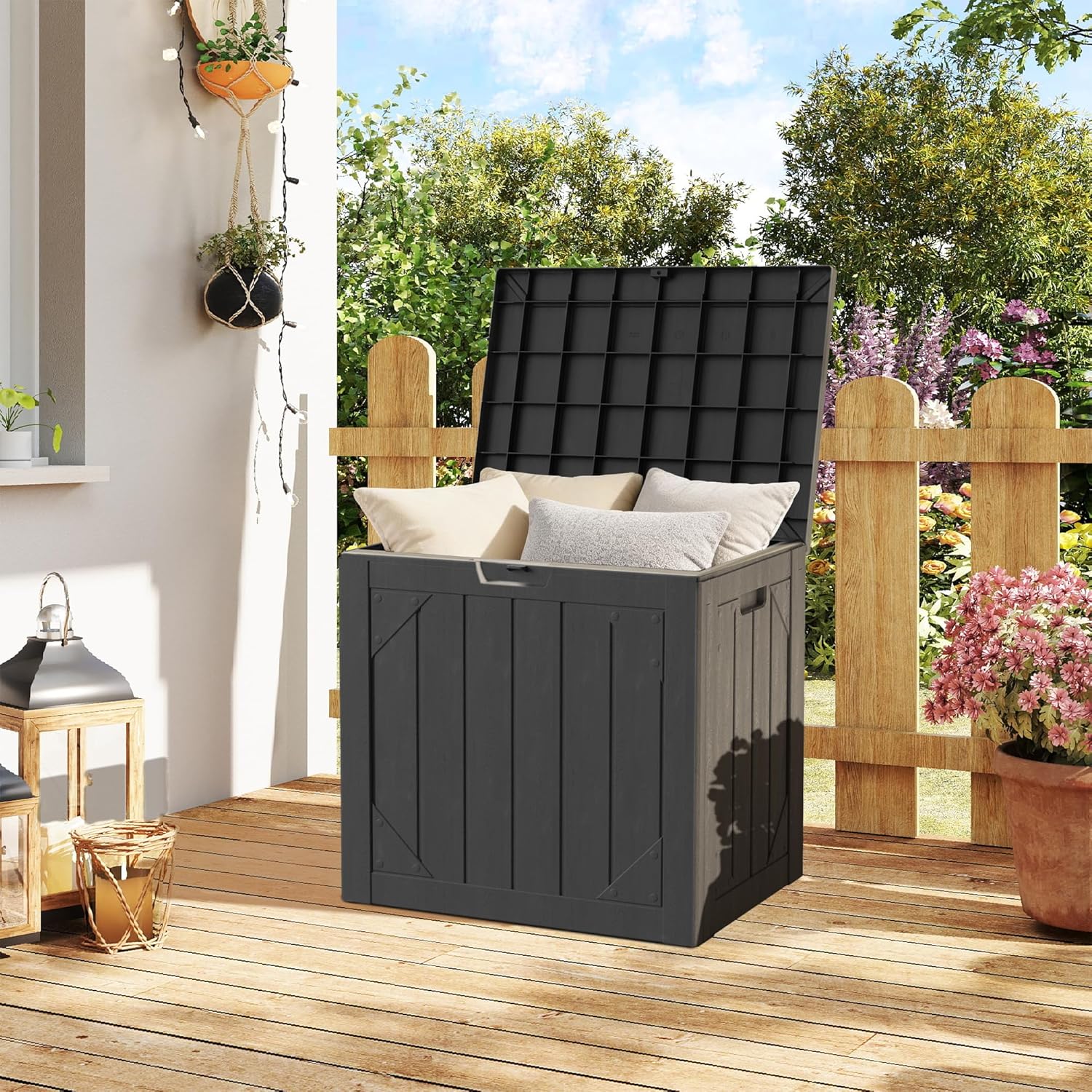 35 Gallon Small Waterproof Outdoor Storage Box, Resin Deck Box Lockable for Patio Furniture, Garden Tools, Pool Accessories, UV-Resistant for All Weather Use, Grey