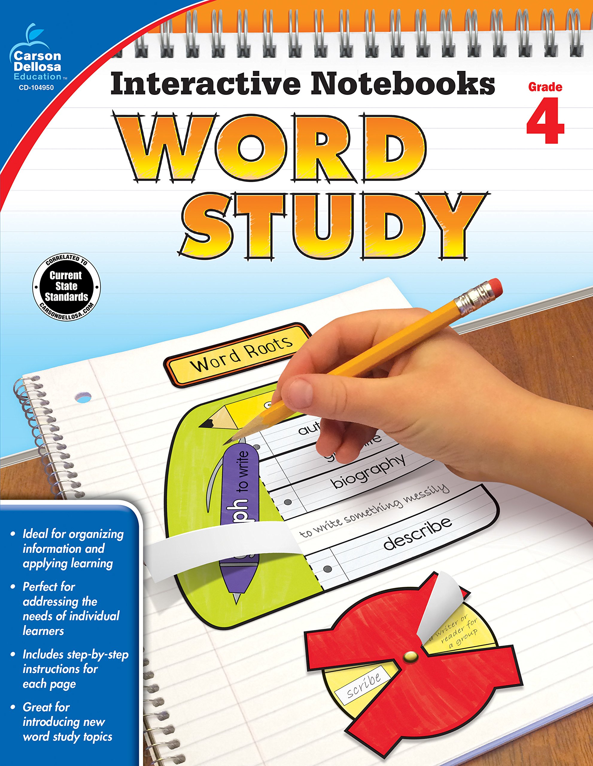 Carson Dellosa Word Study Interactive Notebooks, Personalized Language Arts 4th Grade Workbook With Color-Coding, Summarizing, and Classroom Organization