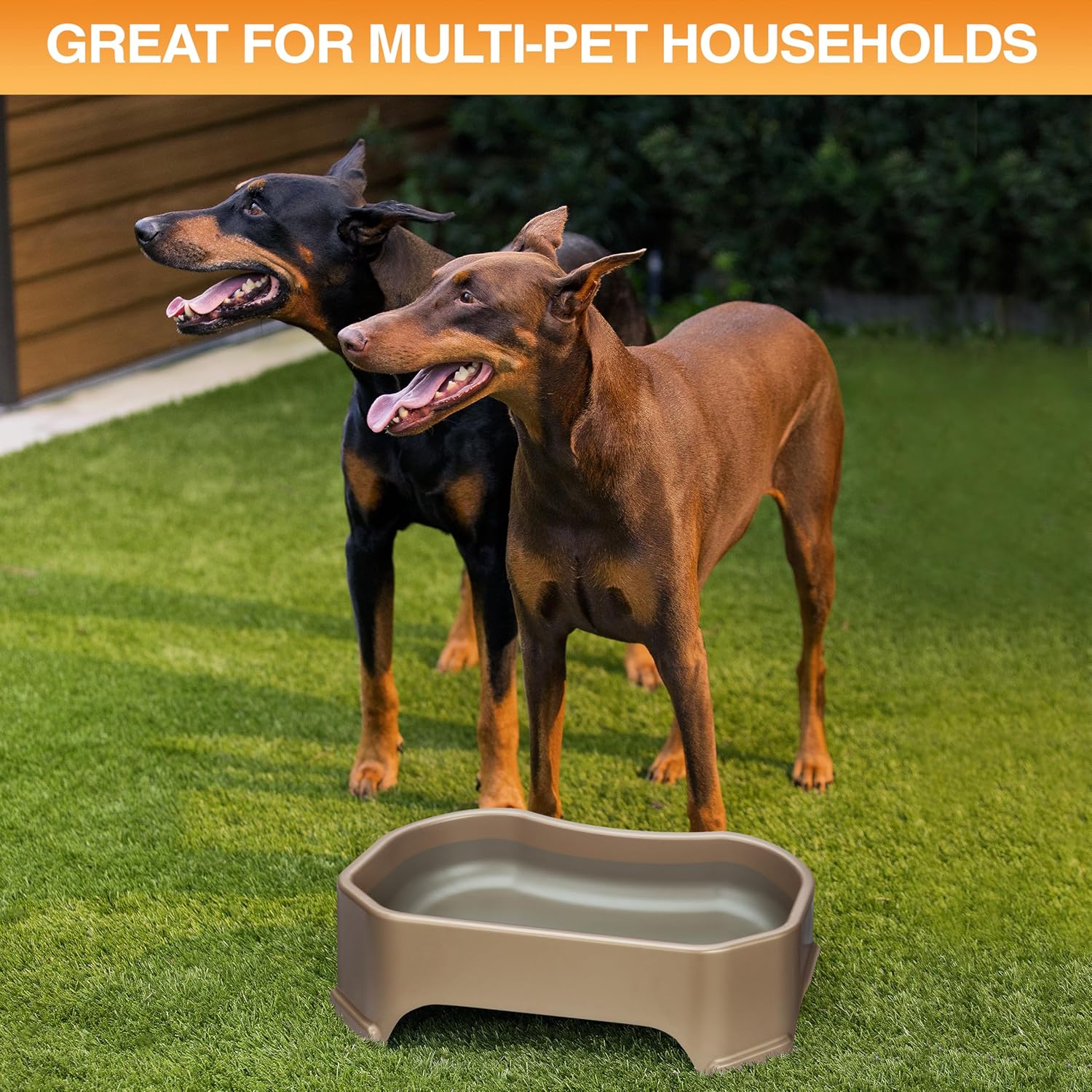 Neater Pet Brands Extra Large Water Bowl for Dogs, Outdoor Dog Water Bowl (1.25 Gallon XL Capacity), Big Trough Style Food Dish for Indoors or Outside, No Spill Large Dog Bowls, Champagne