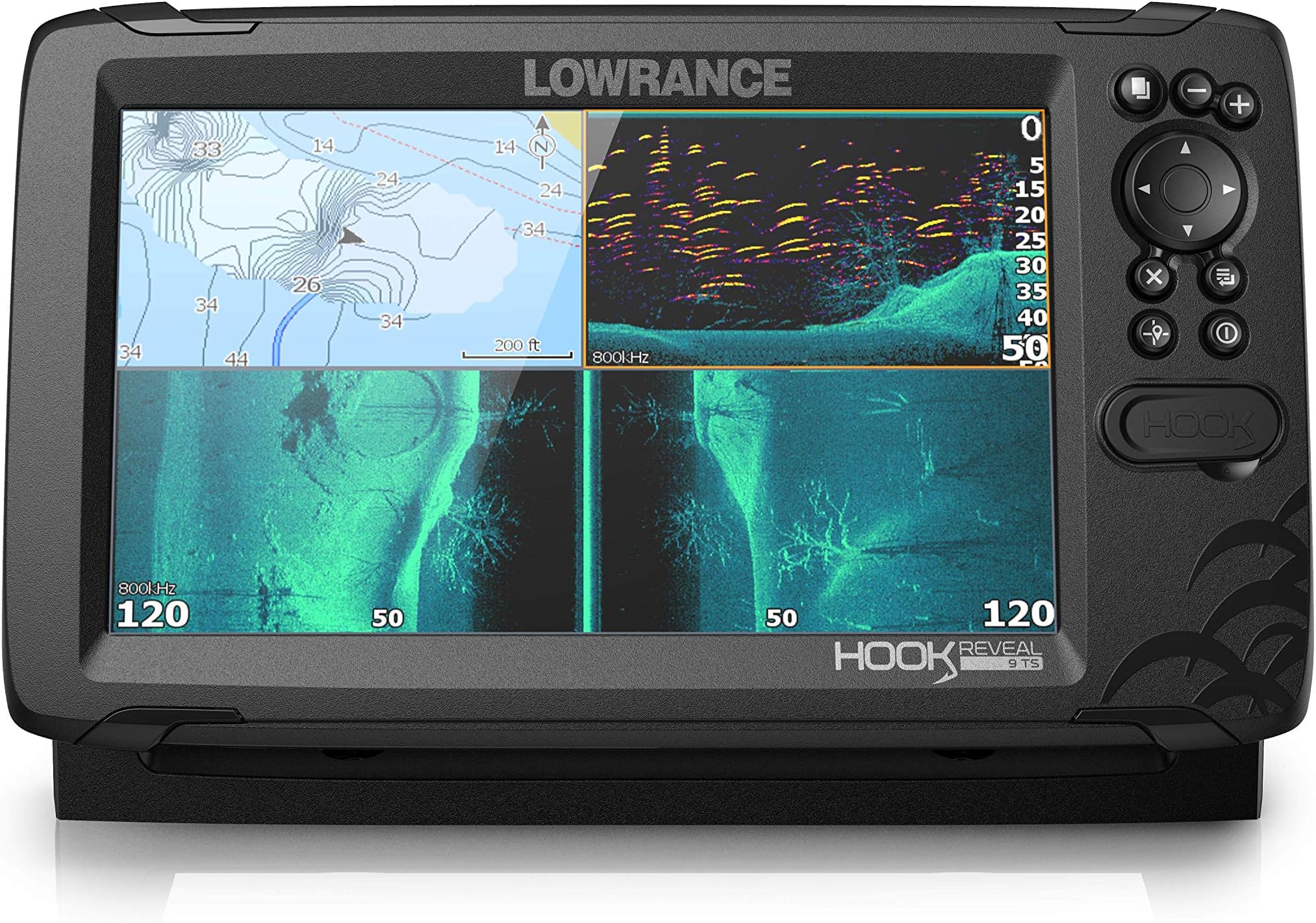 LowranceHook Reveal 9 Fish Finder 9 Inch Screen with Transducer and C-MAP Preloaded Map Options