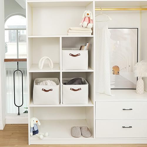 Vista 128 de OrganiHaus - Canastas de almacenamiento estrechas, 15 x 06 pulgadas, pequeñas, para estantes, armarios, baños, organizador de tela con asas, Beige