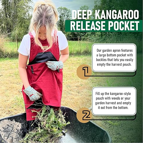 Miniatura 2 de Grampa's Garden - Delantal de jardinería con espalda cruzada con bolsillos para mujeres y hombres  Delantal de cosecha con bolsa de canguro grande