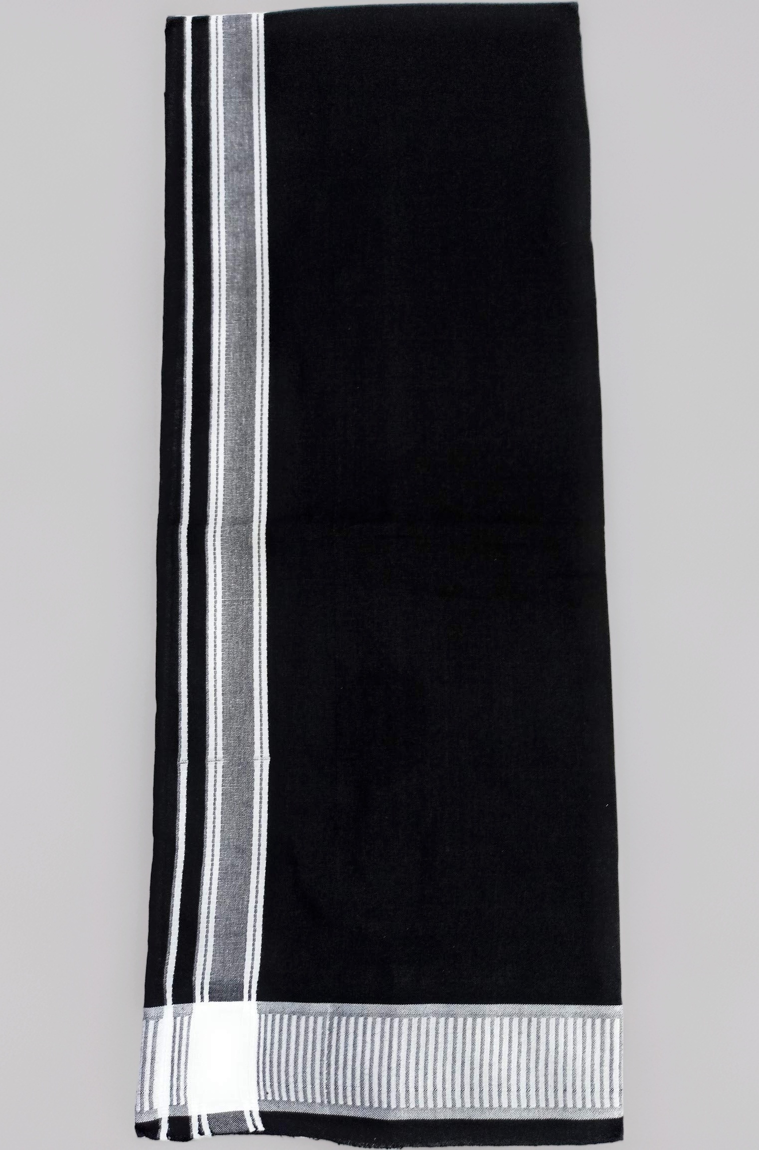 SMT Traditional Swami White Border Single Lungi (Black, Free Size)