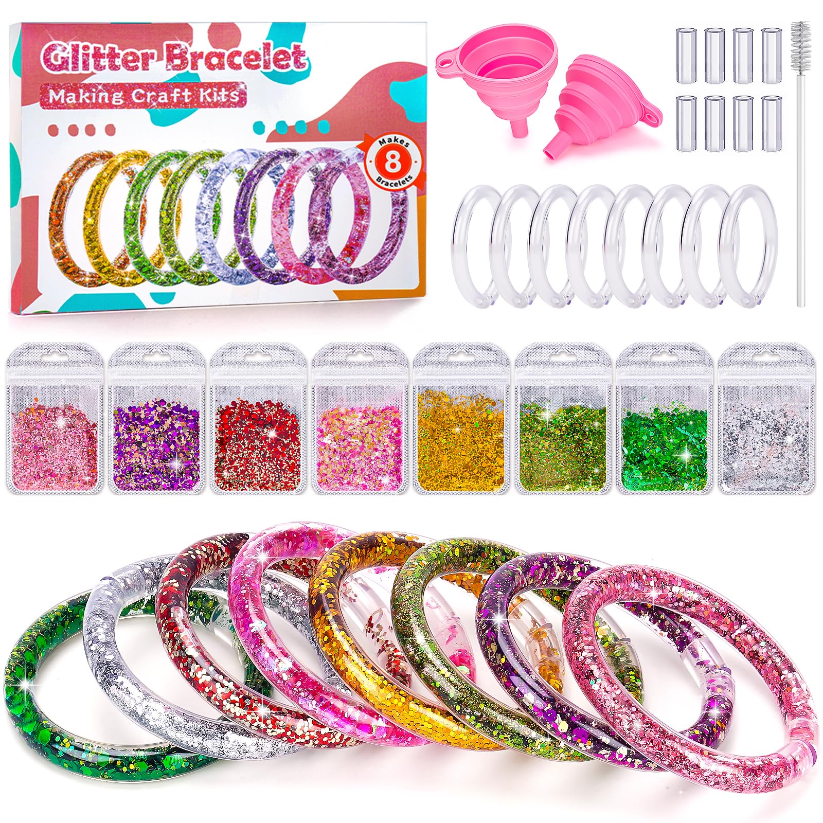 Geschenk Mädchen 5 6 7 8 9 Jahre, Bastelset Kinder ab 6 Jahre Glitzer Armbänder Selber Machen Spielzeug ab 4-6 Jahre Kinder Basteln Mädchen Geschenke 7 8 9 Jahre Freundschaftsarmbänder Selber Machen