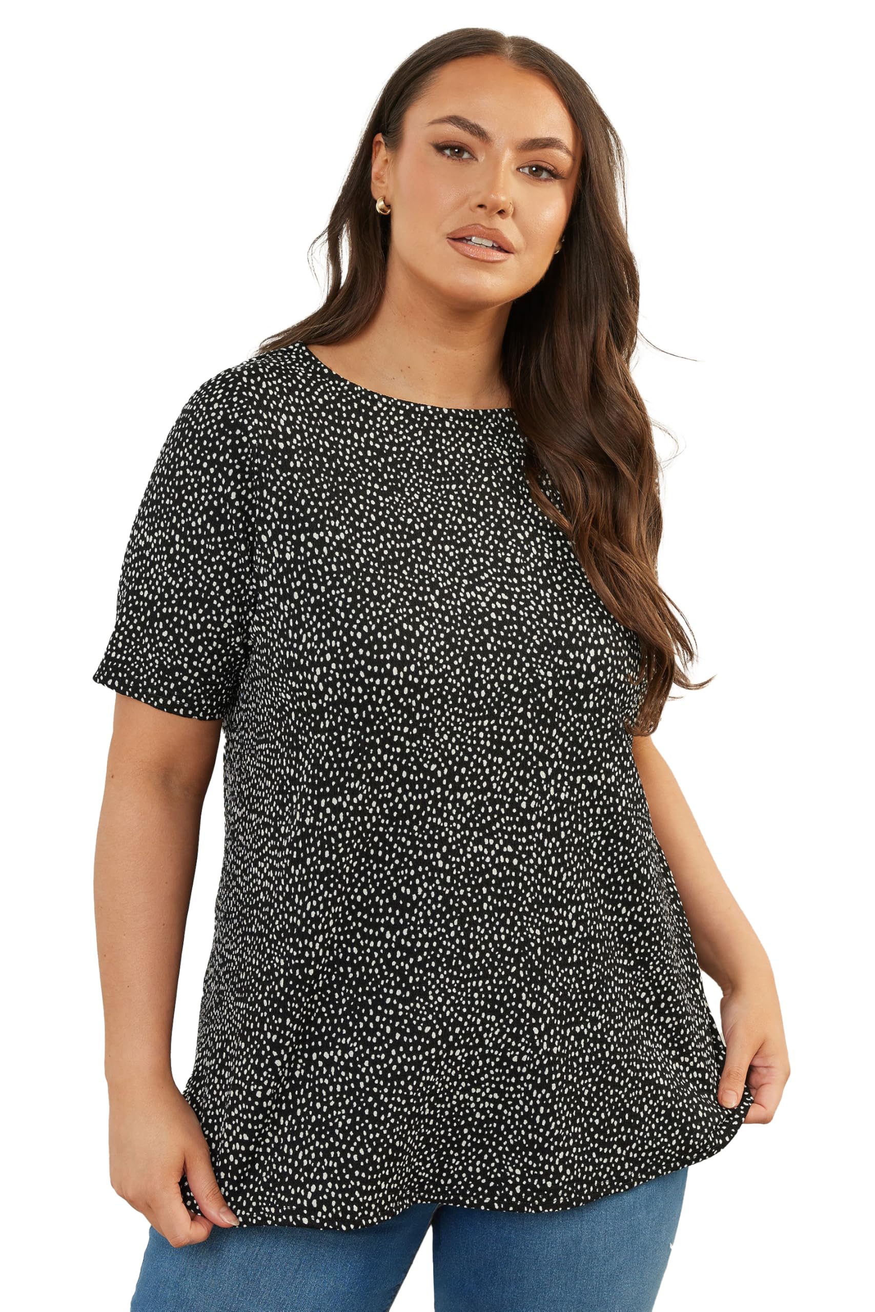 Yours Curve Black Dot Print Textured Top - Women's - Plus Size Curve