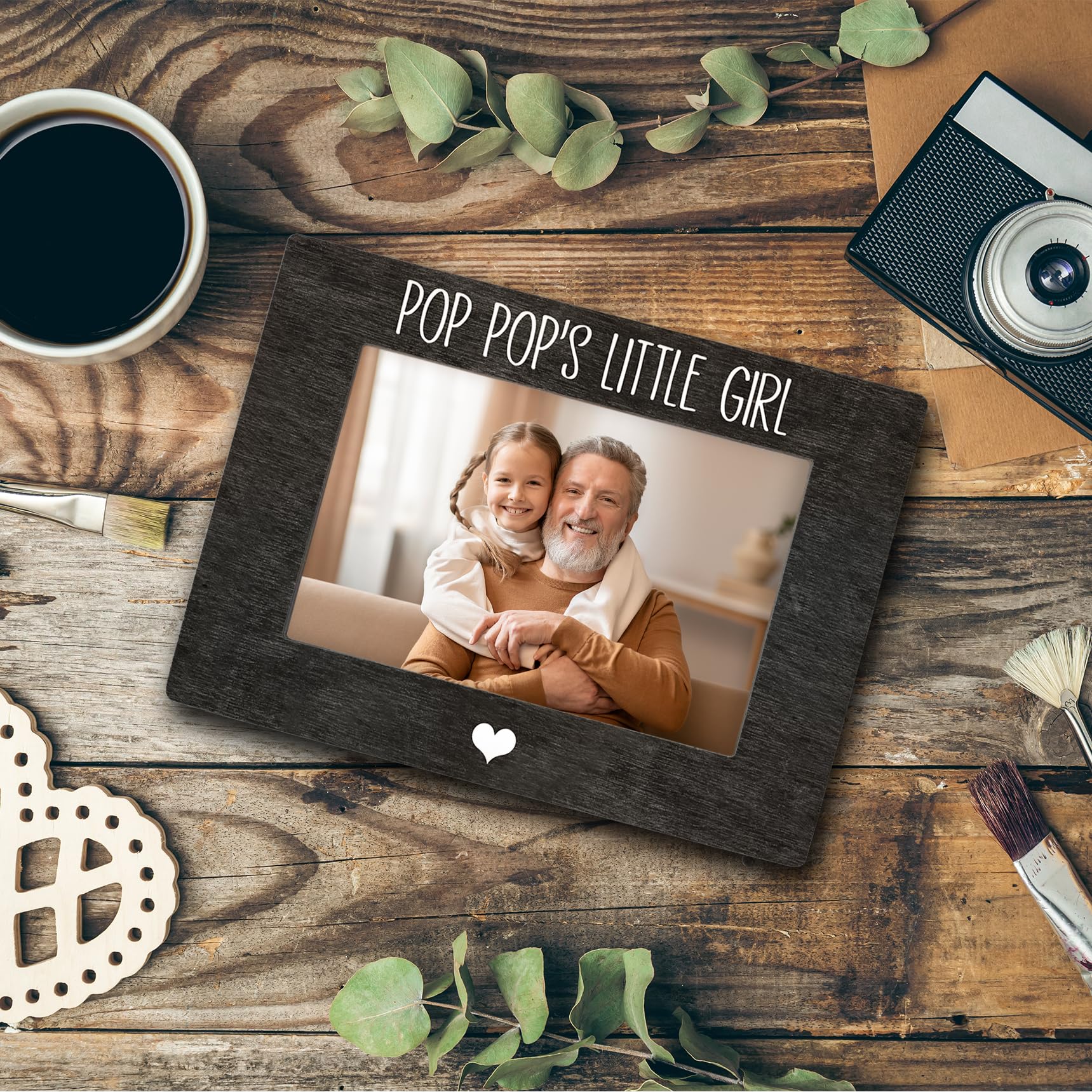 Pop Pop 4x6 Picture Frame, Grandpa Photo Frame, Granddaughter Picture Frame, Gifts for Pop Pop from Granddaughter Grandkids, Pop Pop’s Little Girl Picture Photo Frames for Desk Shelf Decor