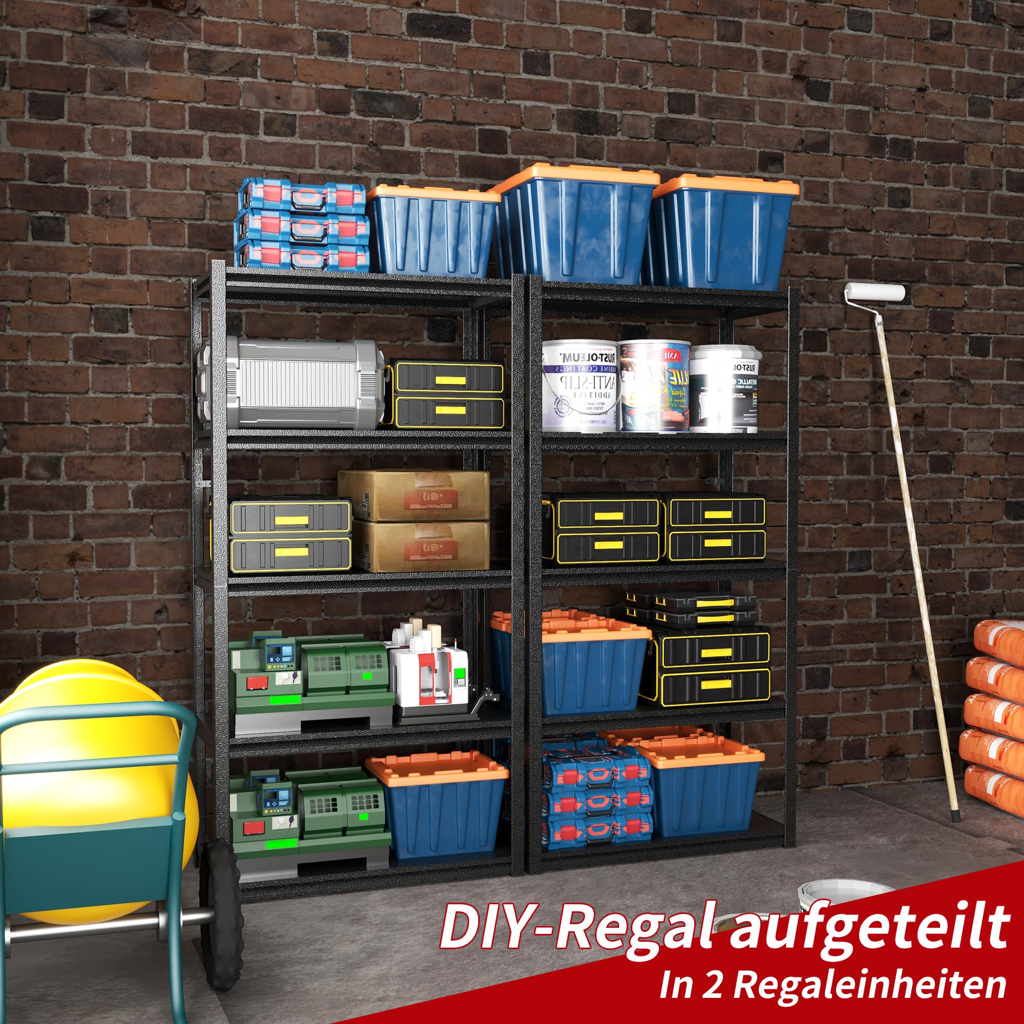 vutizal Regał do dużych obciążeń, metalowy regał do piwnicy, nośność 650 kg, regulacja wysokości, do magazynu, wyposażenia warsztatu, 180 x 90 x 40 cm, wytrzymała przestrzeń do przechowywania